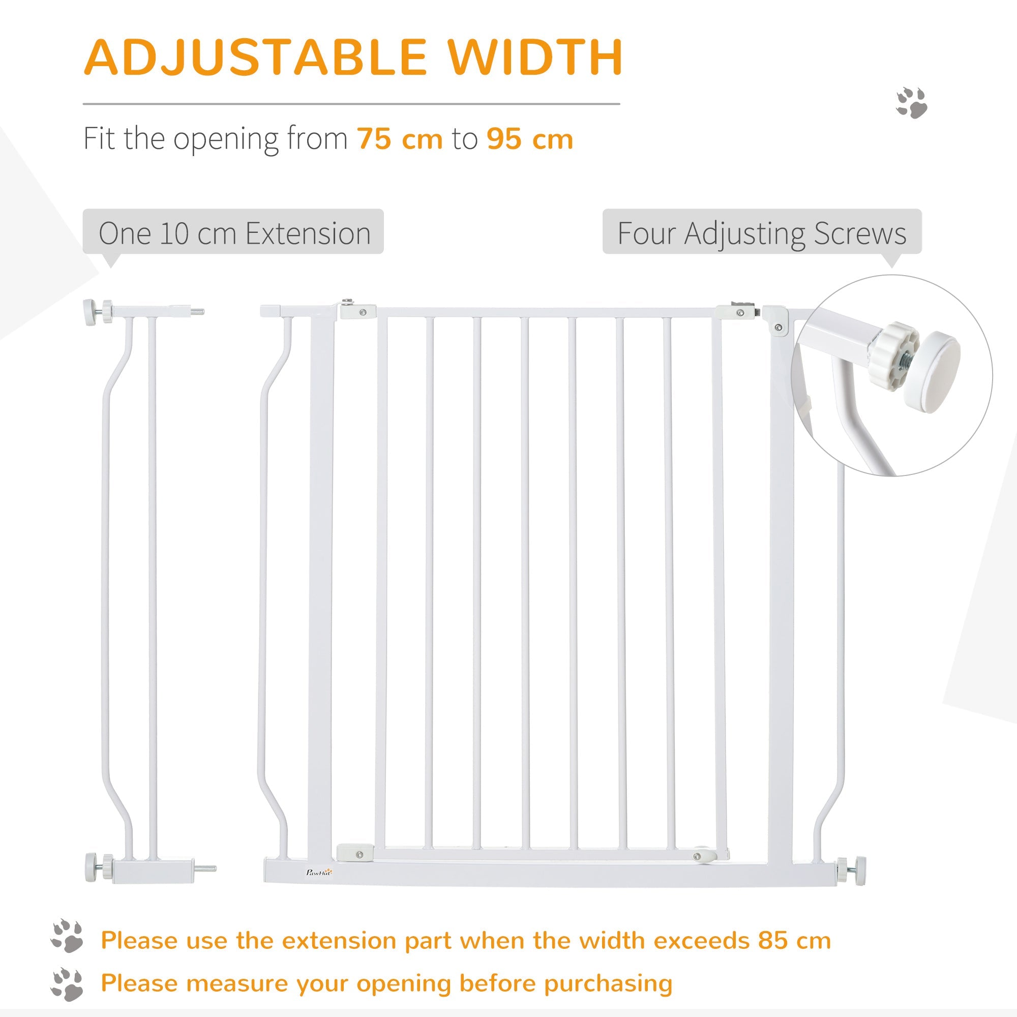 Wide Dog Safety Gate, with Door Pressure, for Doorways, Hallways, Staircases - White-3