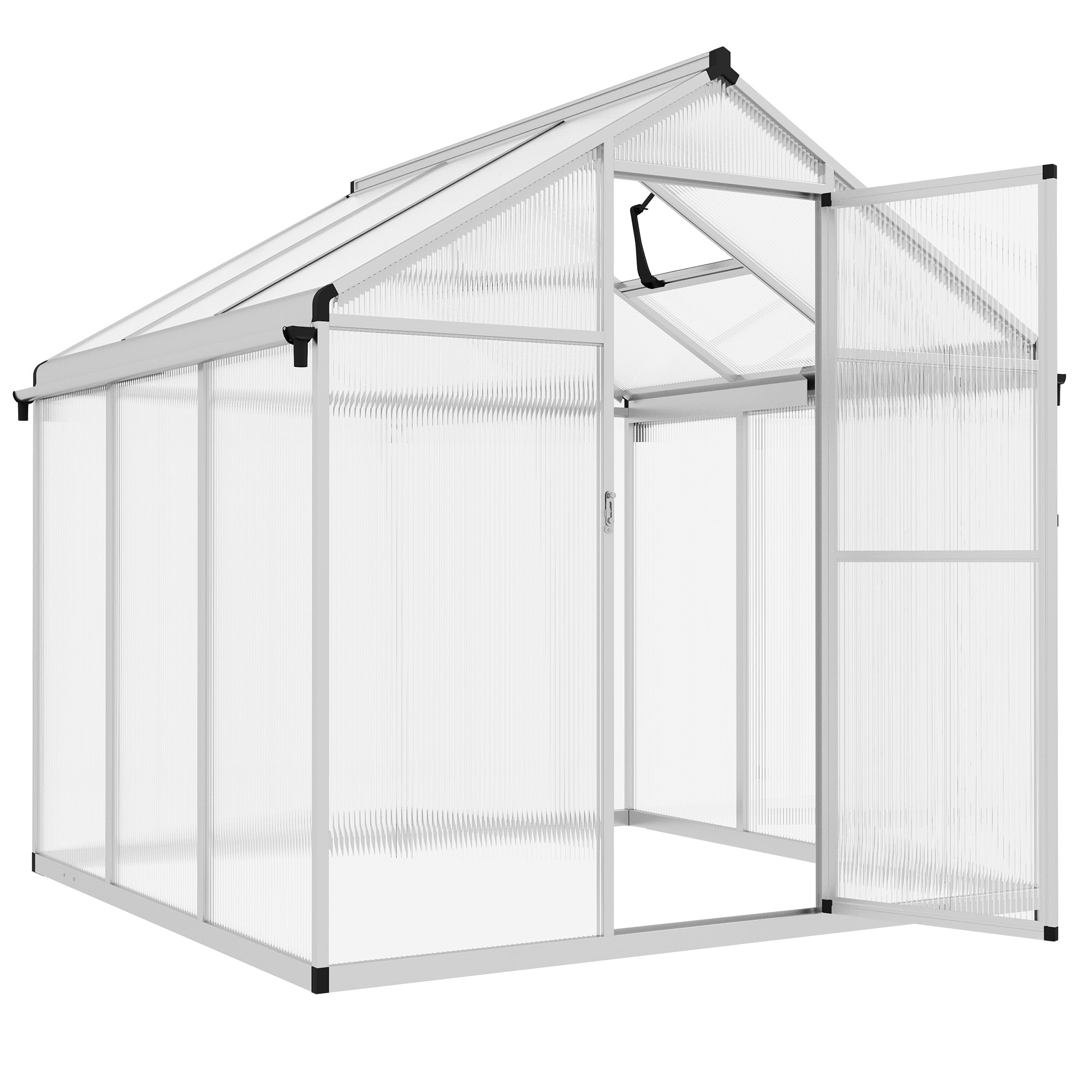 6 x 6ft Polycarbonate Greenhouse with Rain Gutters, Large Walk-In Green House with Window, Garden Plants Grow House with Aluminium-0