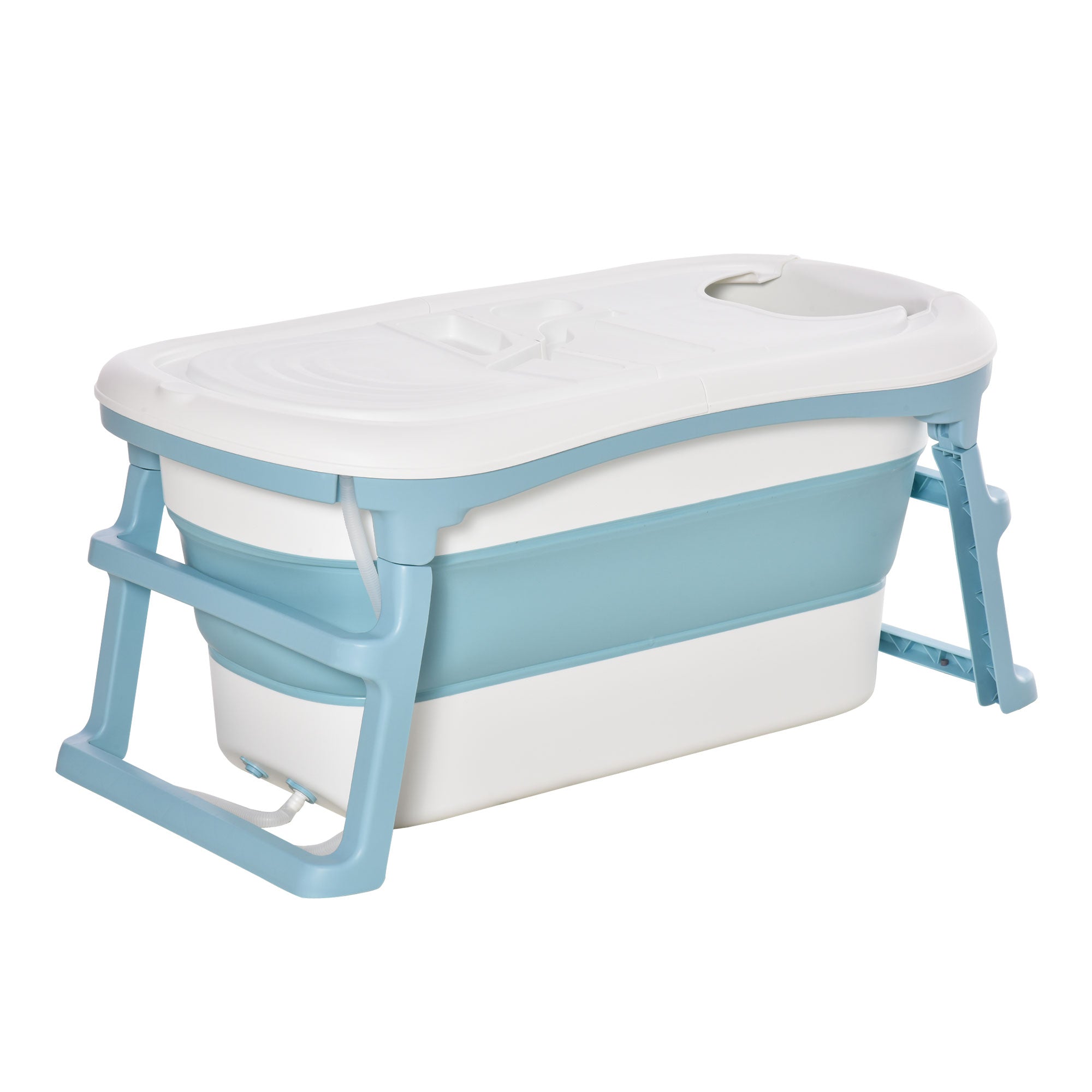 Folding Baby Bath Tub for Toddlers Kids Portable with Non-Slip Pads Top Cover for 1-12 Years Blue-0