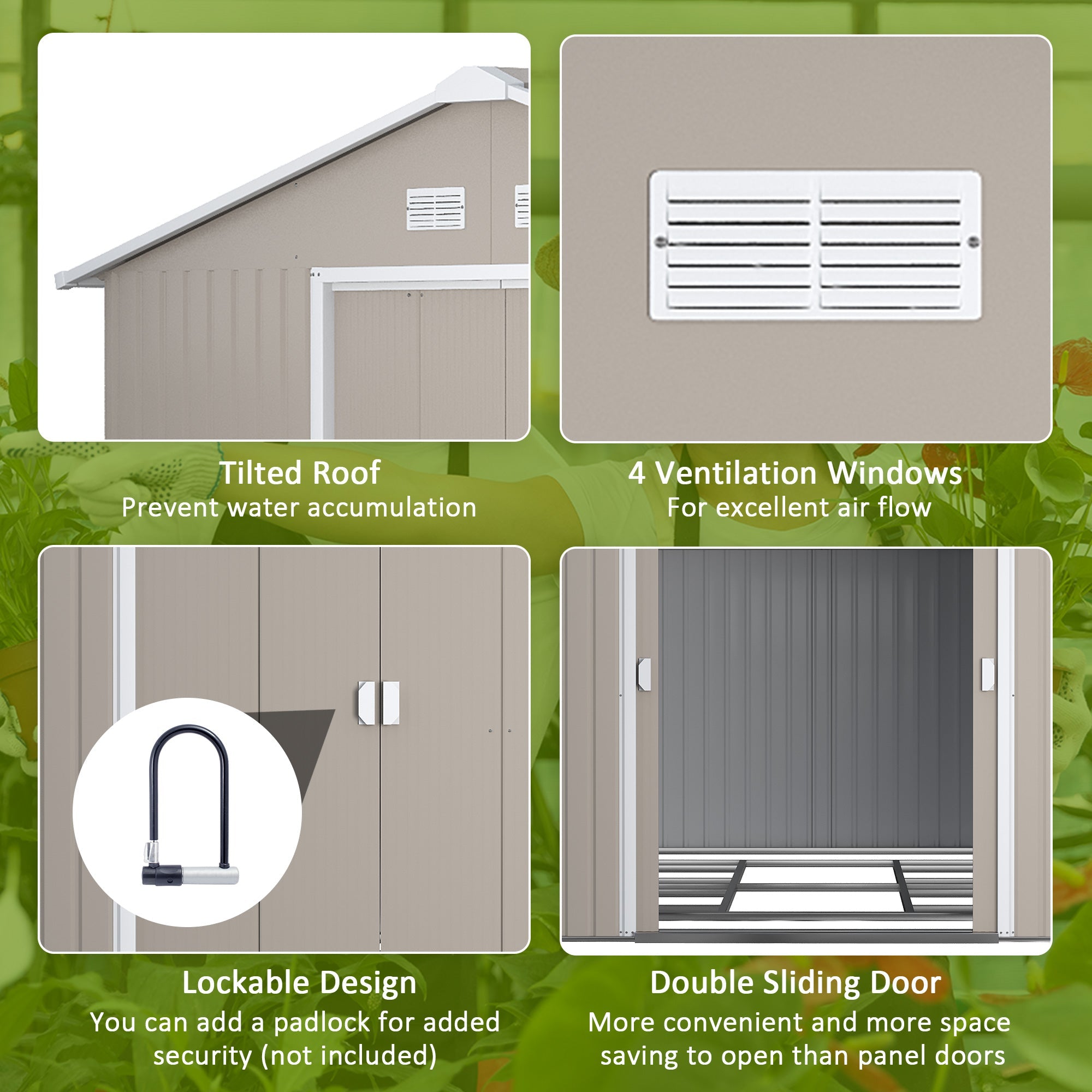 13 x 11ft Garden Metal Storage Shed Outdoor Storage Shed with Foundation Ventilation & Doors, Light Grey-4