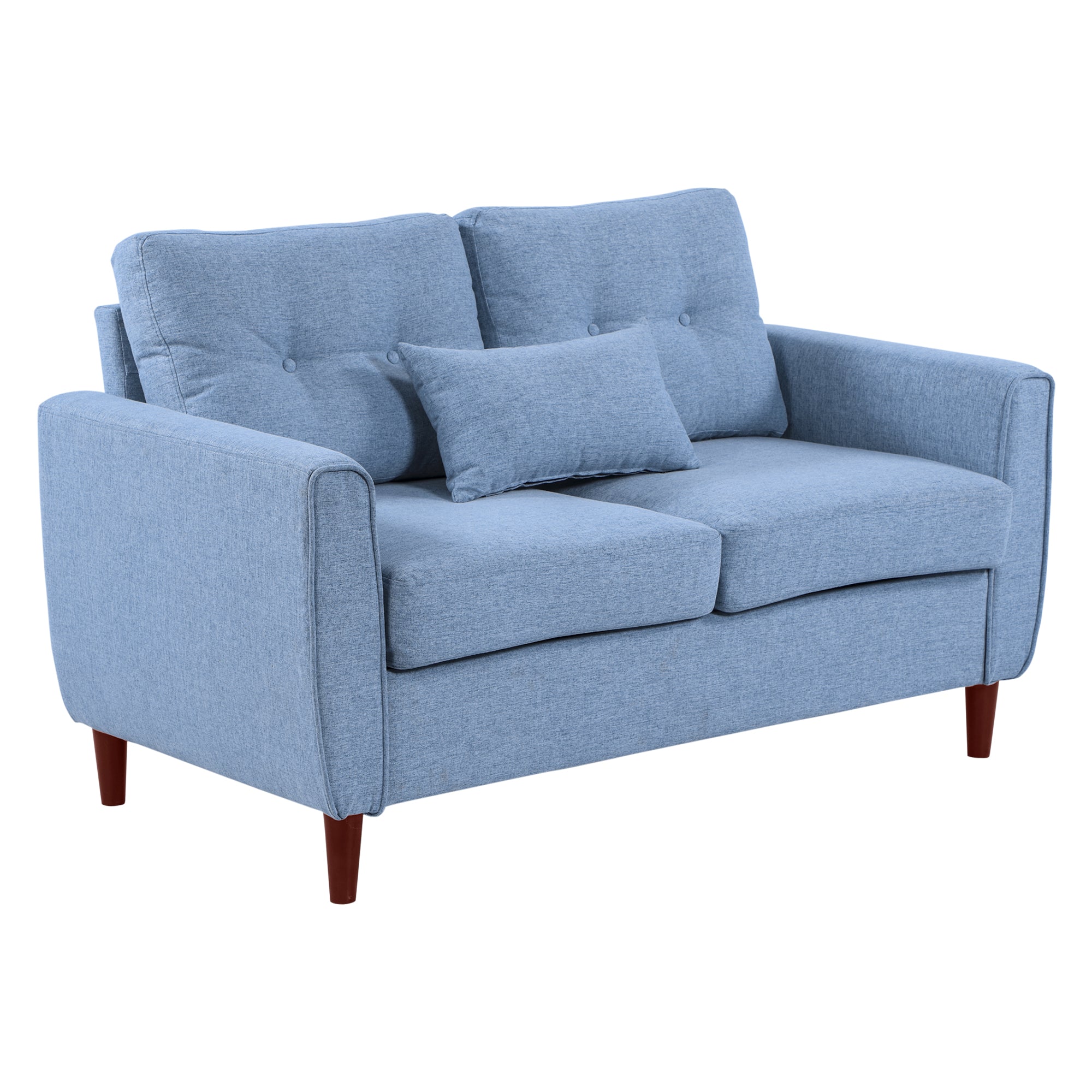 2 Seat Sofa Double Sofa Loveseat Fabric Wooden Legs Tufted Design for Living Room, Dining Room, Office, Light Blue-0