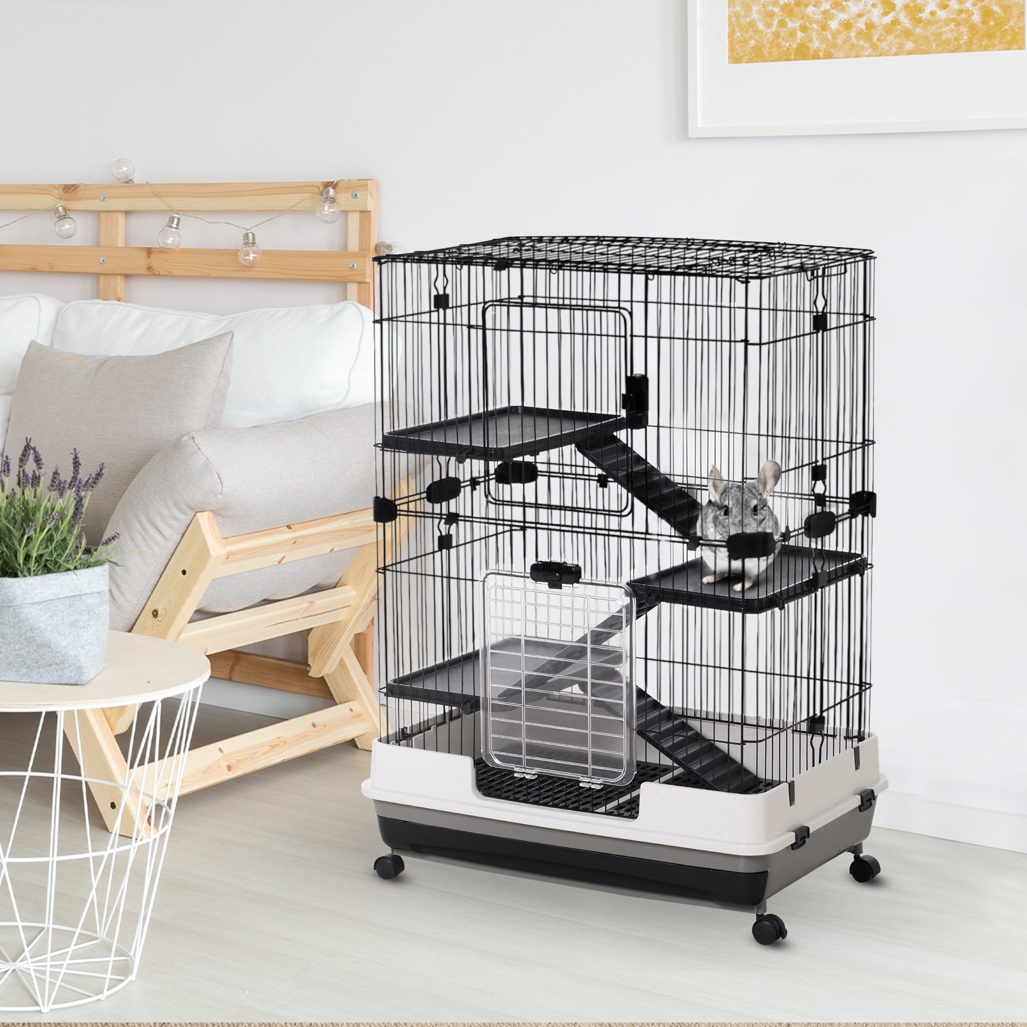 3 Tier Rolling Small Animal Rabbit Cage Chinchillas Hutch Pet Play House with Platform Ramp Removable Tray 81.2 x 52.7 x 110 cm-1