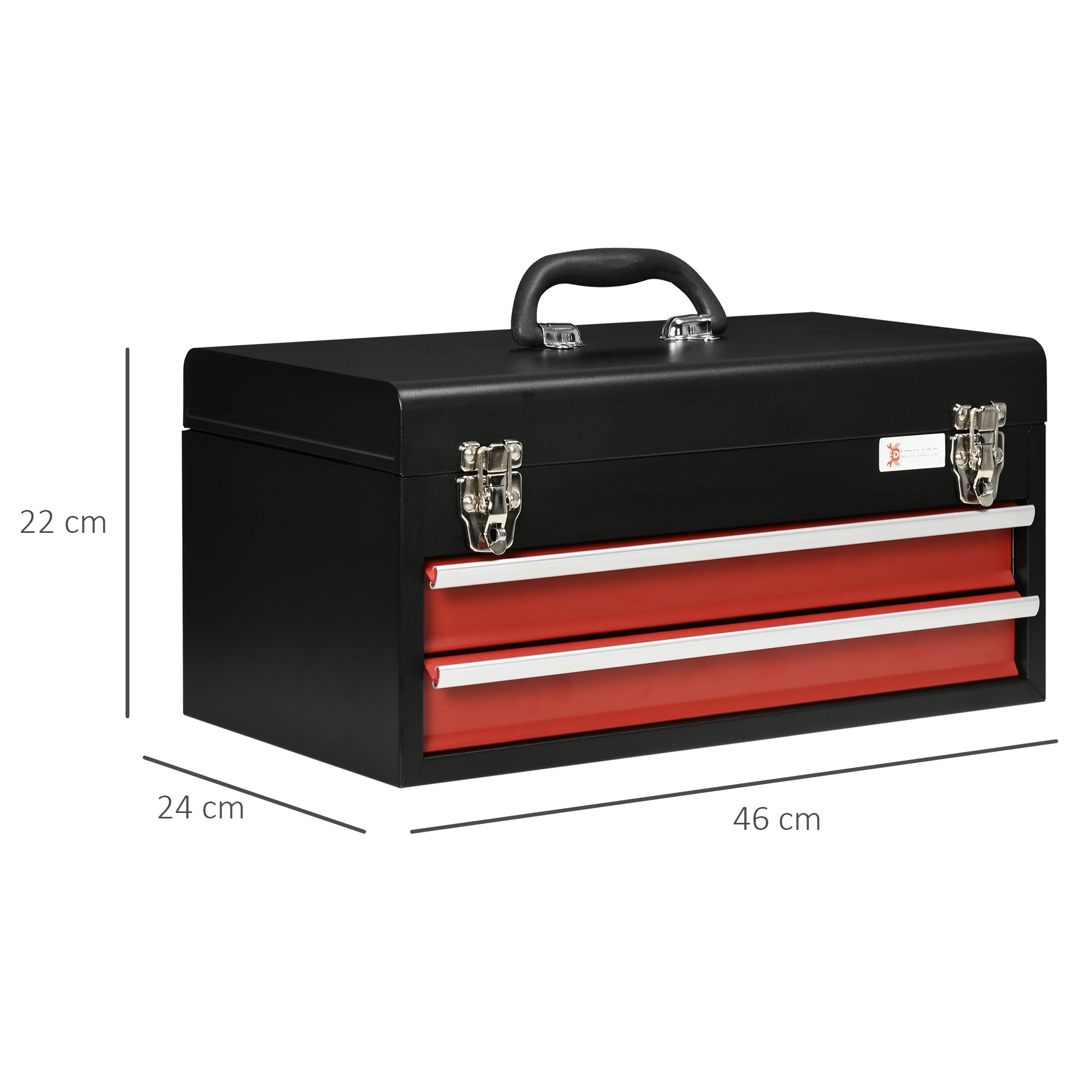 2 Drawer Tool Chest, Lockable Metal Tool Box with Ball Bearing Runners, Portable Toolbox, 460mm x 240mm x 220mm-2