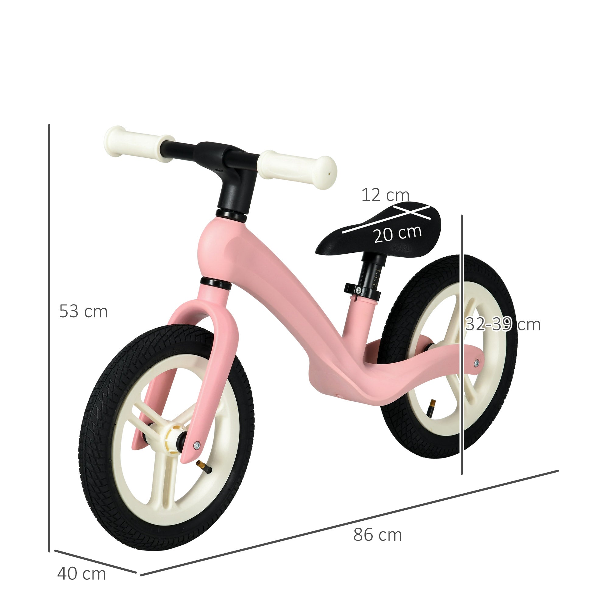 12" Kids Balance Bike, Lightweight Training Bike for Children No Pedal with Adjustable Seat, Rubber Wheels - Pink-2