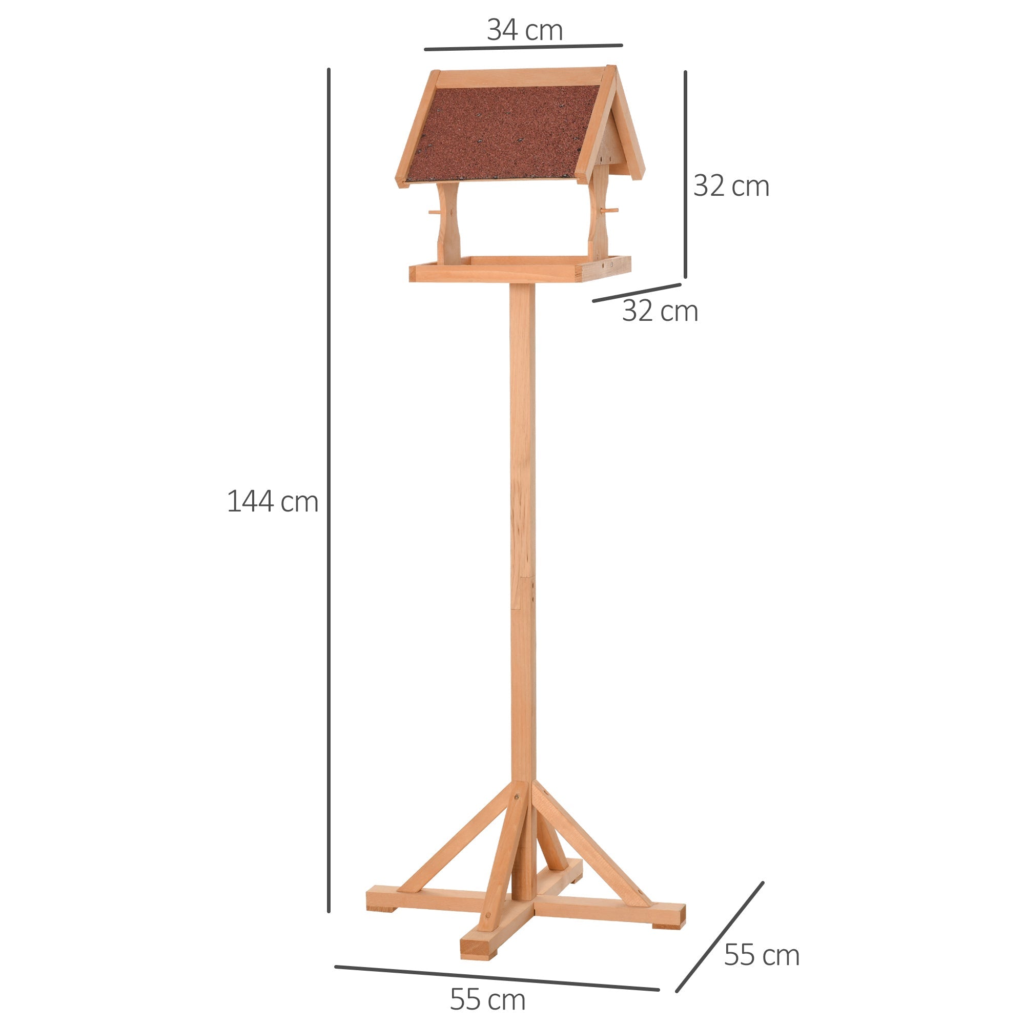 Wooden Bird Feeder Table Freestanding with Weather Resistant Roof Cross-shaped Support Feet for Backyard Pre-cut 55 x 55 x 144cm Natural-2