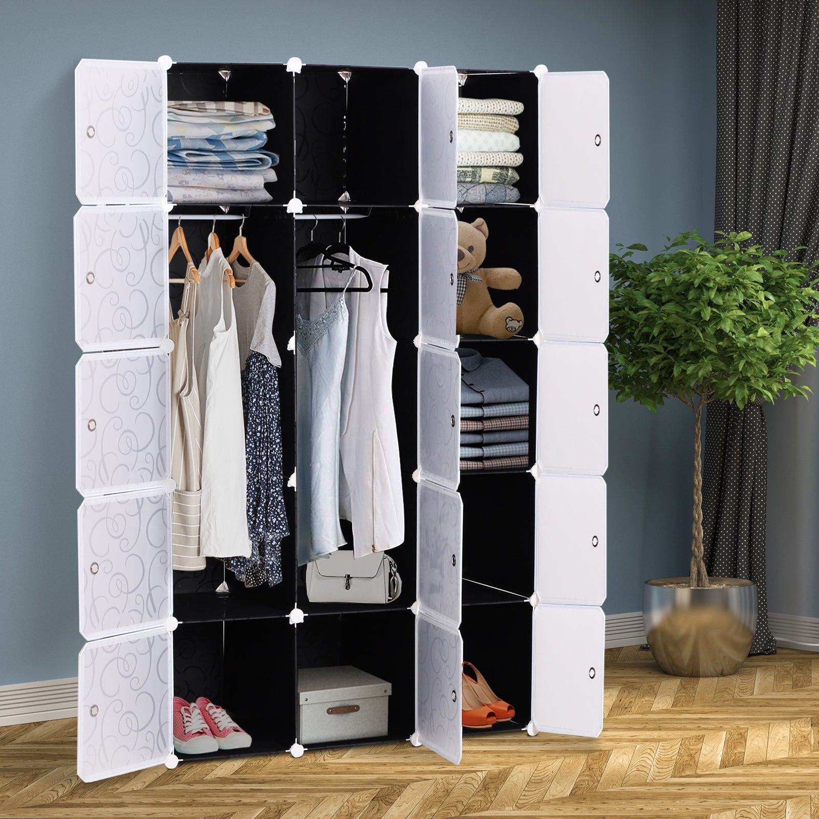 Cube DIY Wardrobe Portable Interlocking Plastic Modular Closet Bedroom Clothes Organiser Storage Cabinet-1