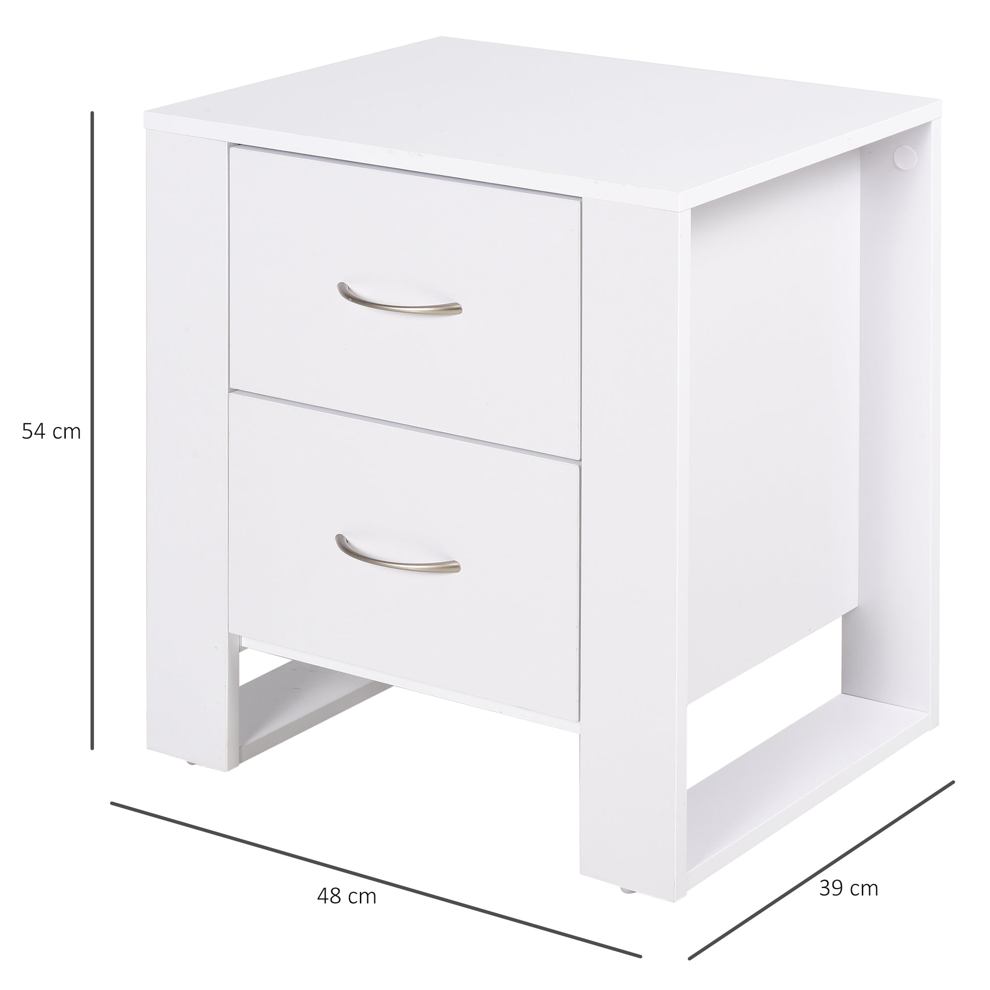 2 Drawer Modern Boxy Bedside Table w/ Handles Elevated Base Melamine Coating Bedroom Storage Furniture Night Stand Organisation White-2