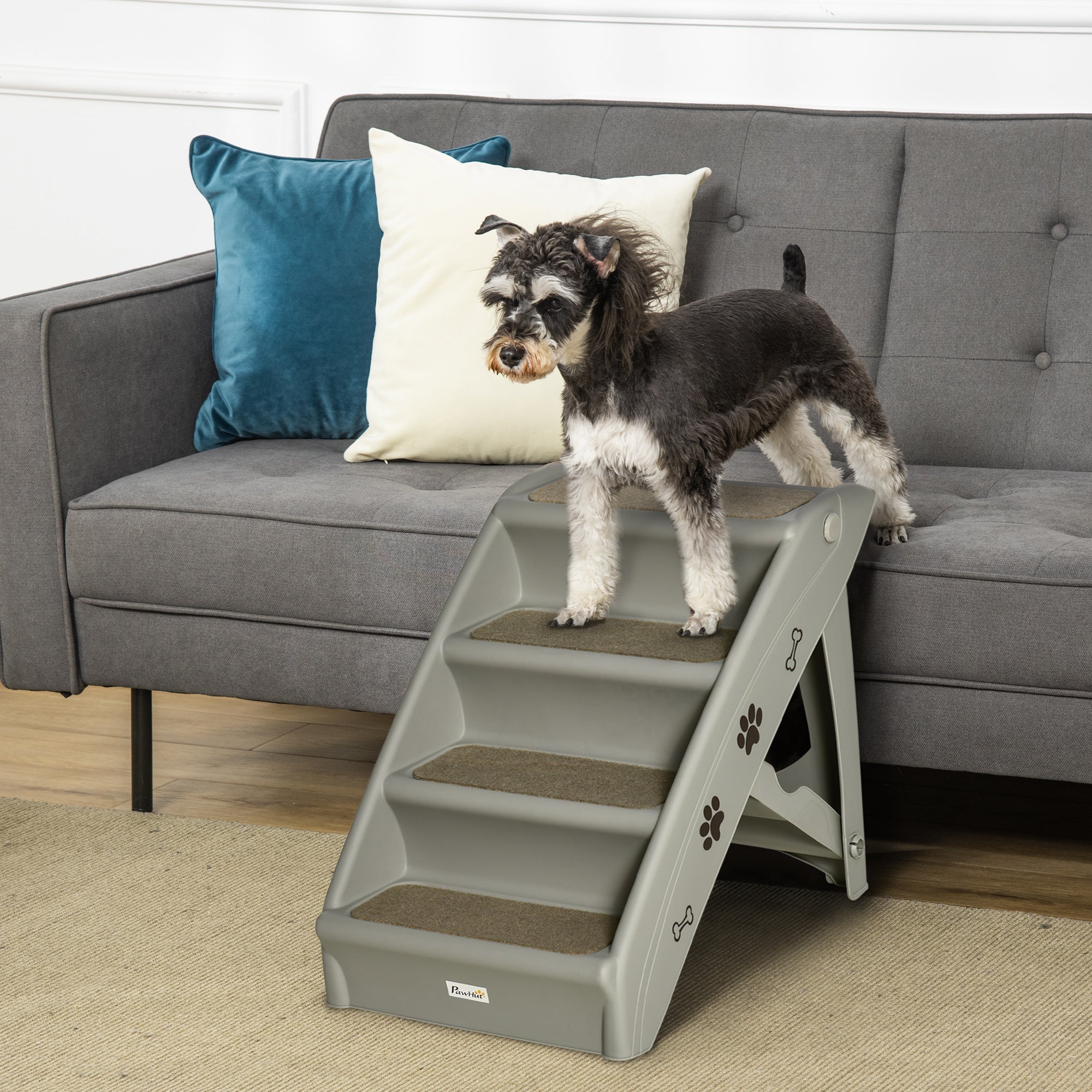 Foldable Pet Stairs, 4-Step for Cats Small Dogs with Non-slip Mats, 62 x 38 x 49.5 cm, Grey-1