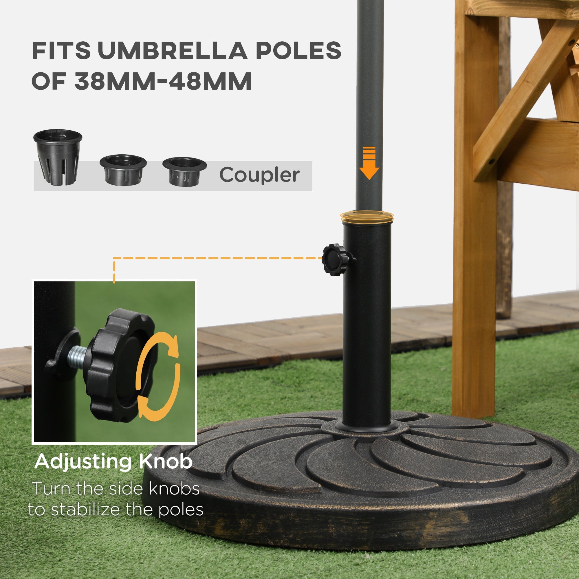 18kg Resin Garden Parasol Base, Round Outdoor Market Umbrella Stand Weight for Poles of ?38mm to ?48mm, Bronze-3