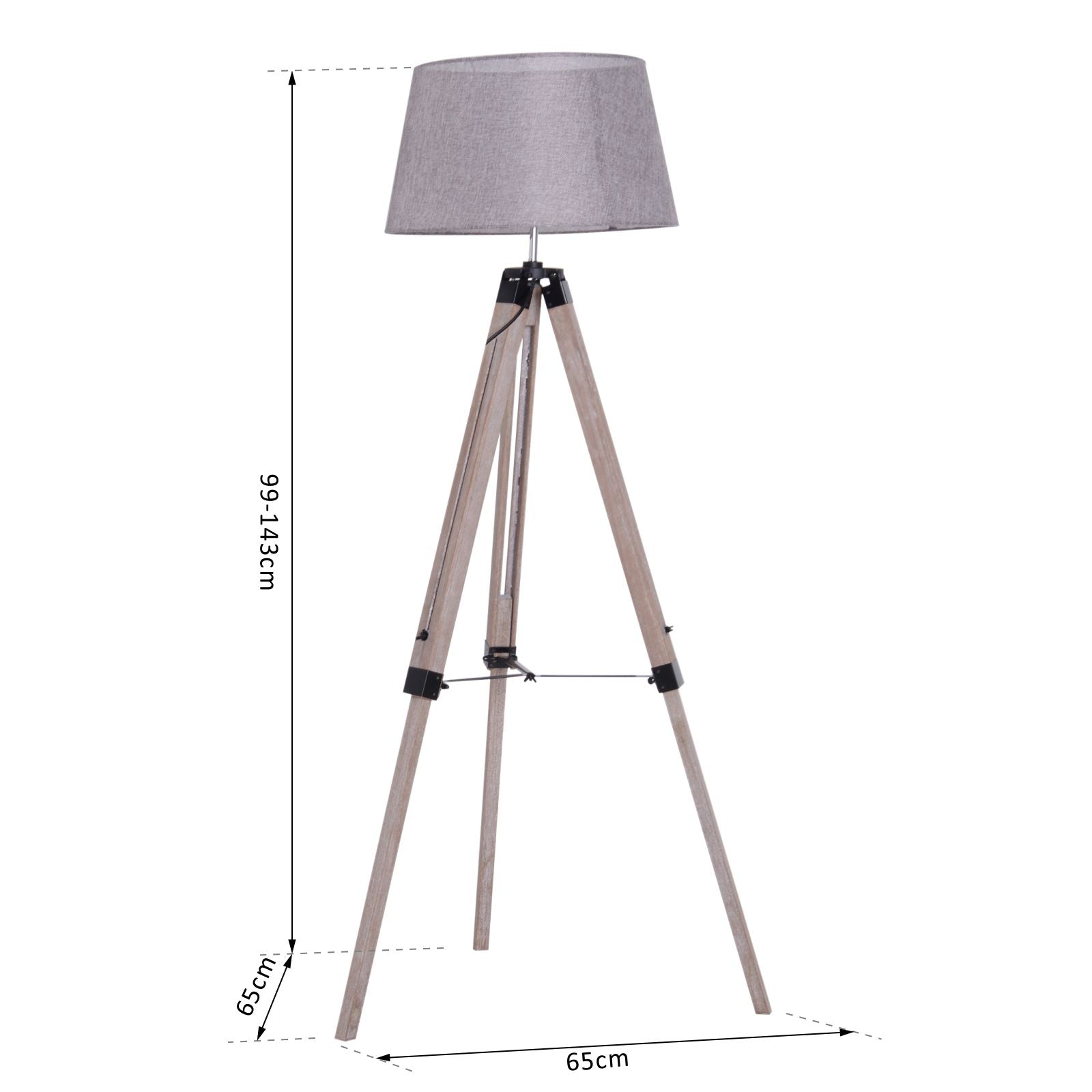 Wooden Adjustable Tripod Free Standing Floor Lamp Bedside Light E27 Bulb Compatible-2