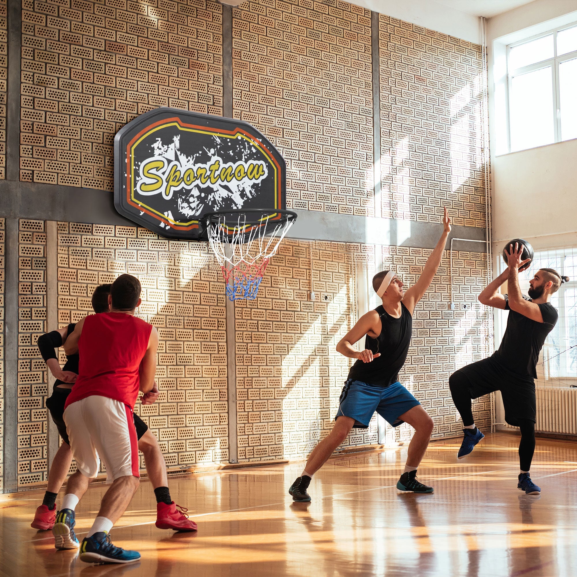 Wall Mounted Basketball Hoop, Mini Basketball Hoop and Backboard for Kids and Adults, Outdoors and Indoors Door & Wall Use, Red and Yellow-1