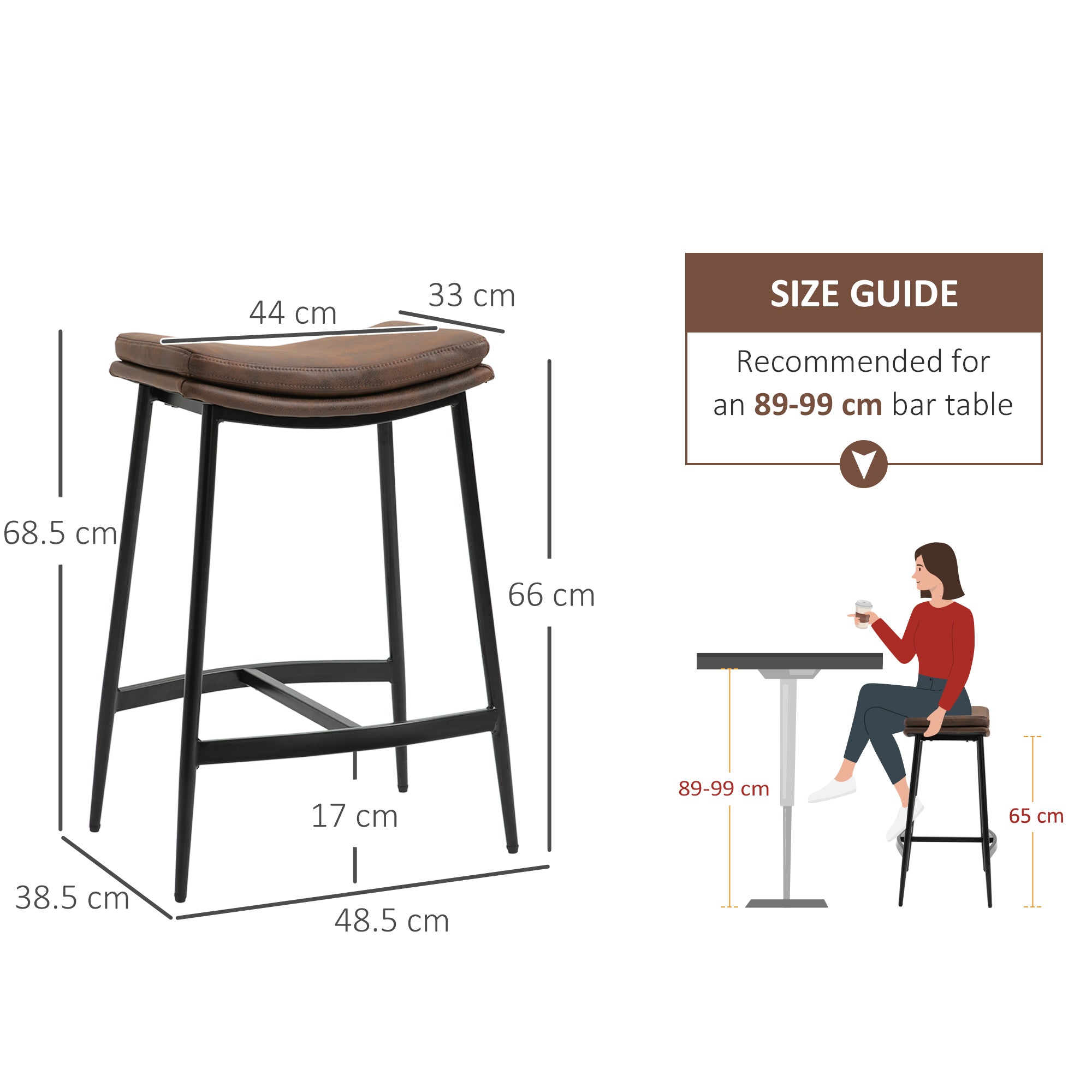 Breakfast Bar Stools Set of 2, Microfibre Upholstered Barstools, Industrial Bar Chairs with Curved Seat and Steel Frame-2