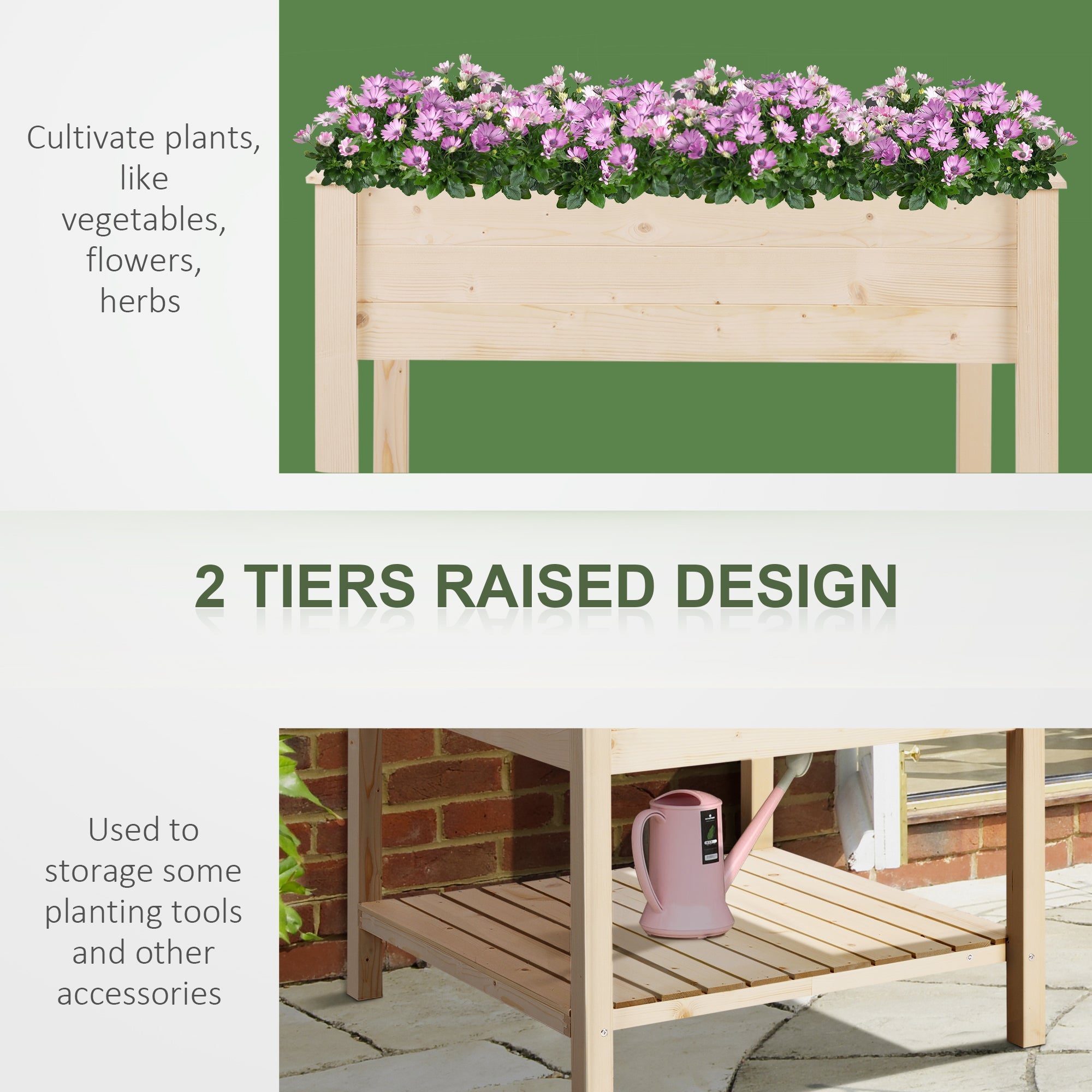 Wooden Planter Elevated Garden Planting Bed Stand Outdoor Flower Box w/ Storage Shelf-3