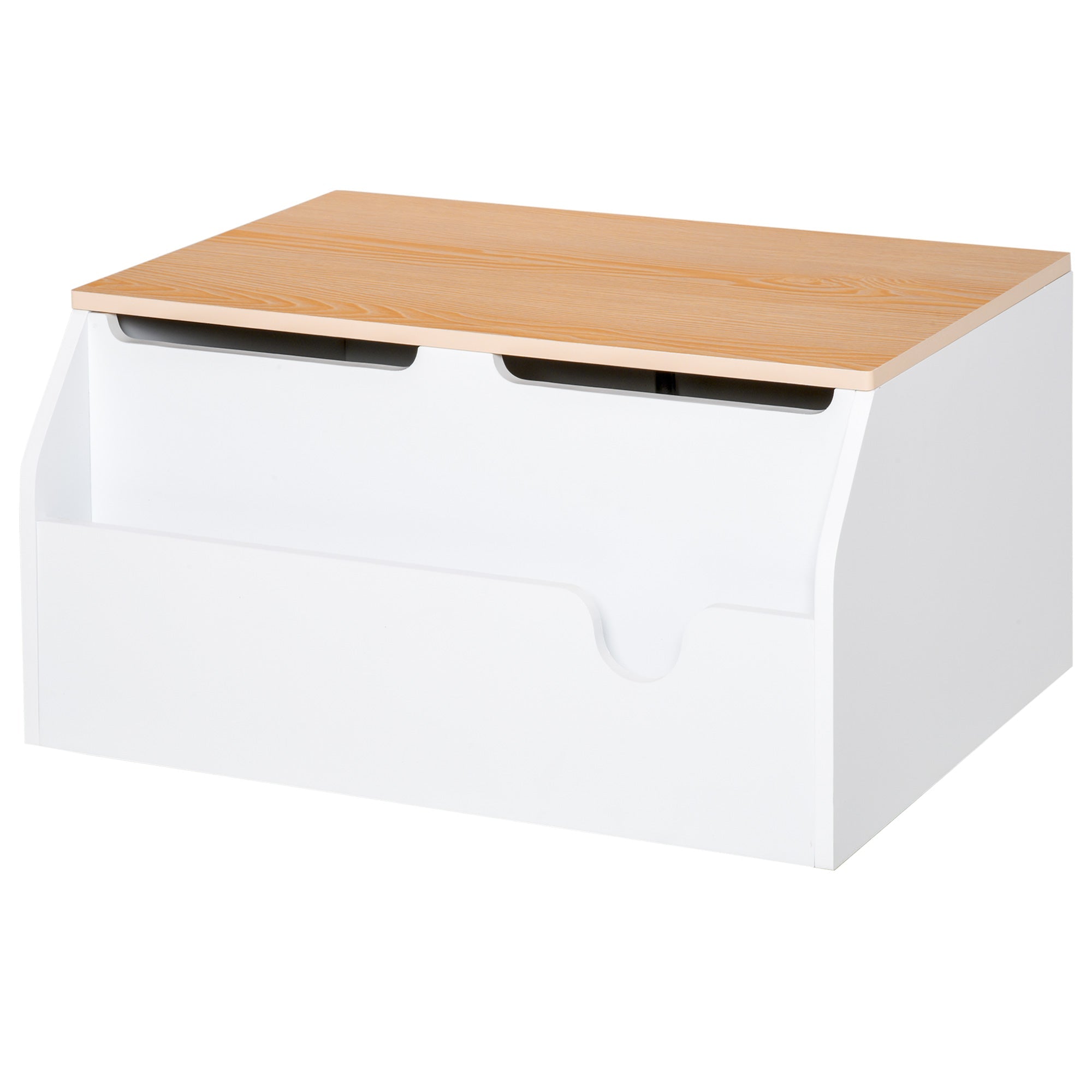 Wooden Kids Children Toy Box Storage Chest Organizer Book Slot Safety Hinge Playroom Furniture White-0