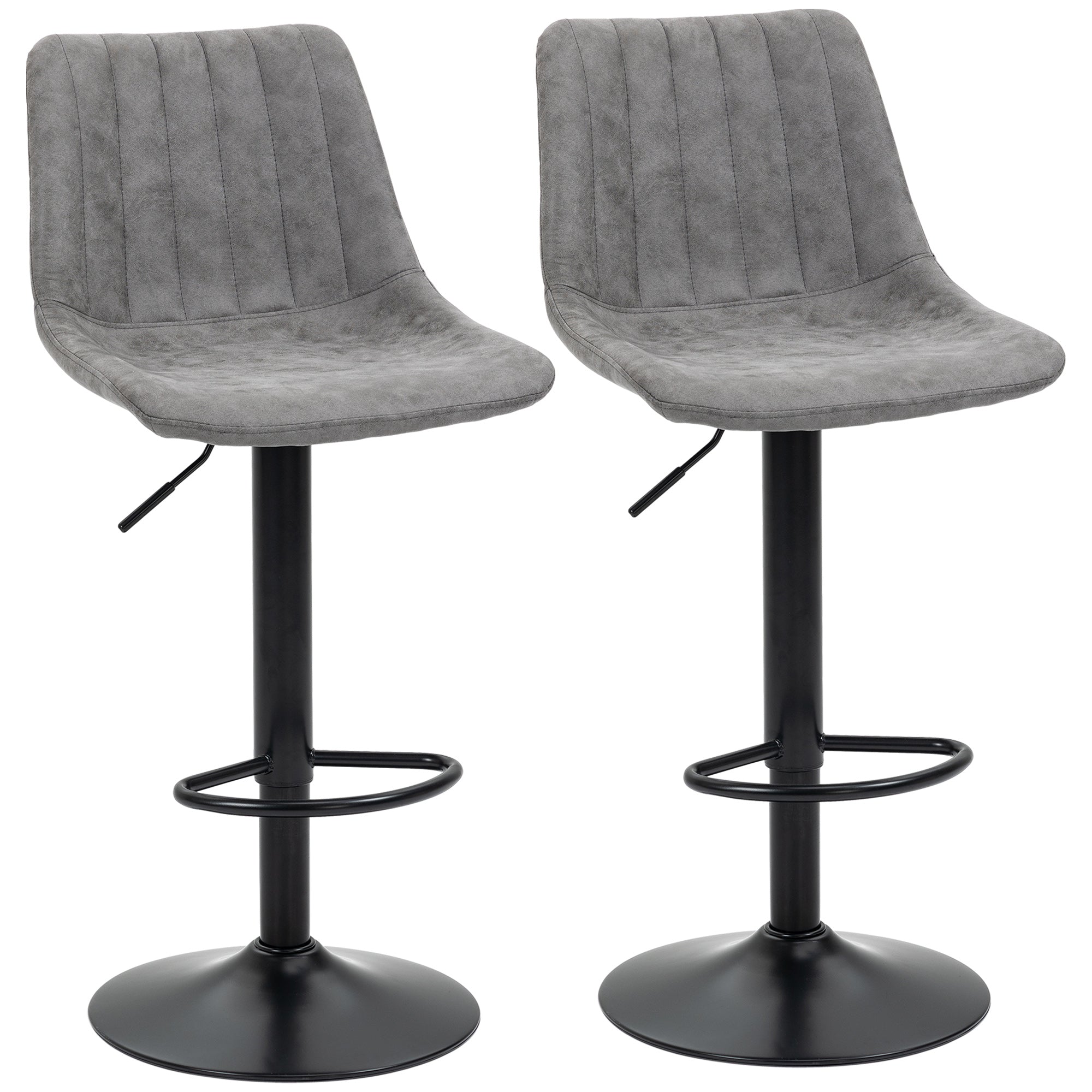 Adjustable Bar Stools Set of 2 Counter Height Barstools Dining Chairs 360° Swivel with Footrest for Home Pub, Grey-0