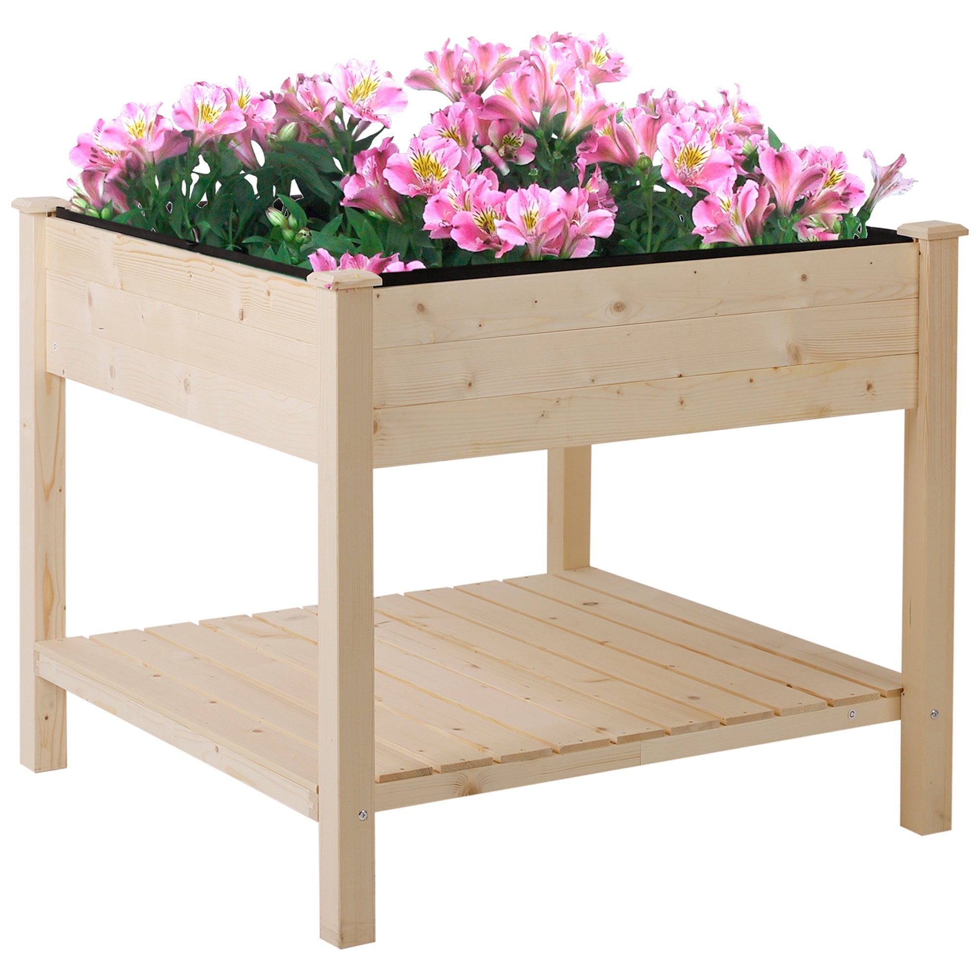 Wooden Planter Elevated Garden Planting Bed Stand Outdoor Flower Box w/ Storage Shelf-0