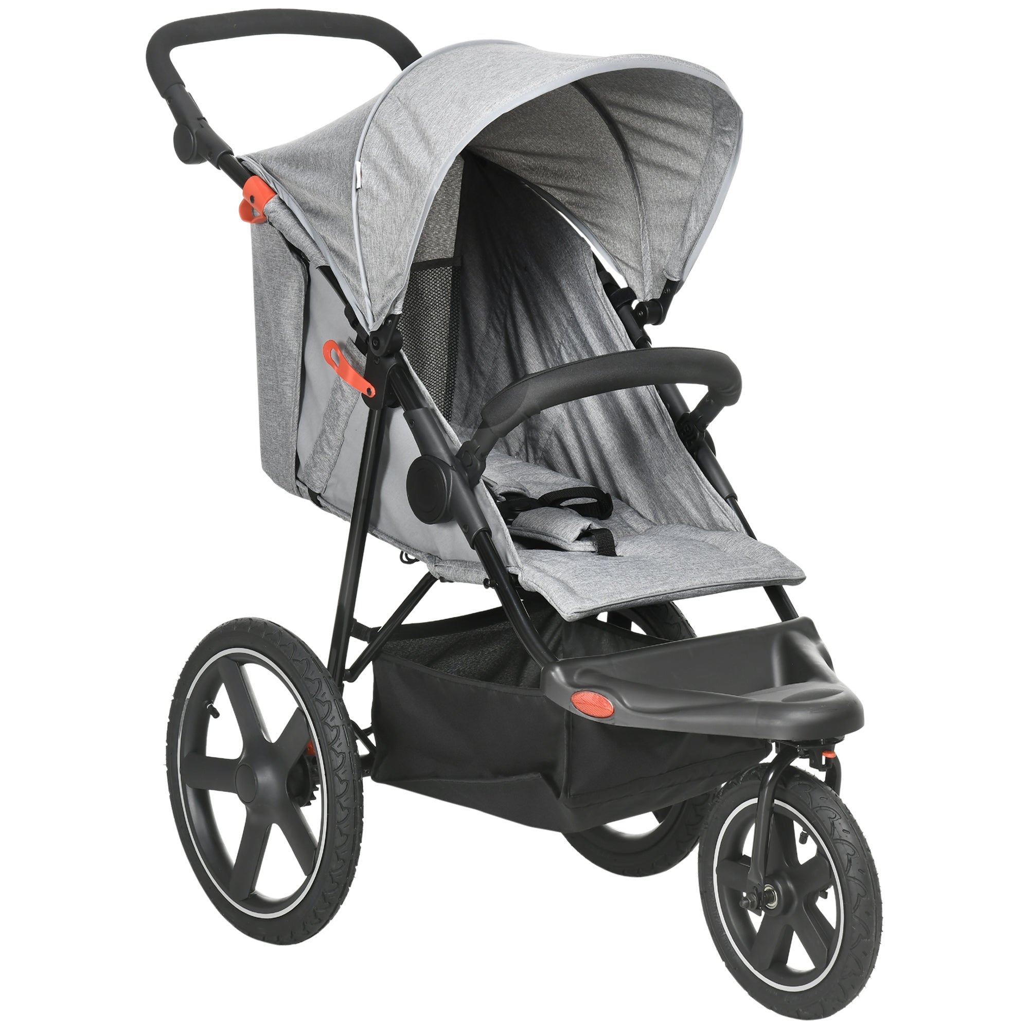 Foldable Three-Wheeler Baby Stroller w/ Canopy, Storage Basket - Grey-0