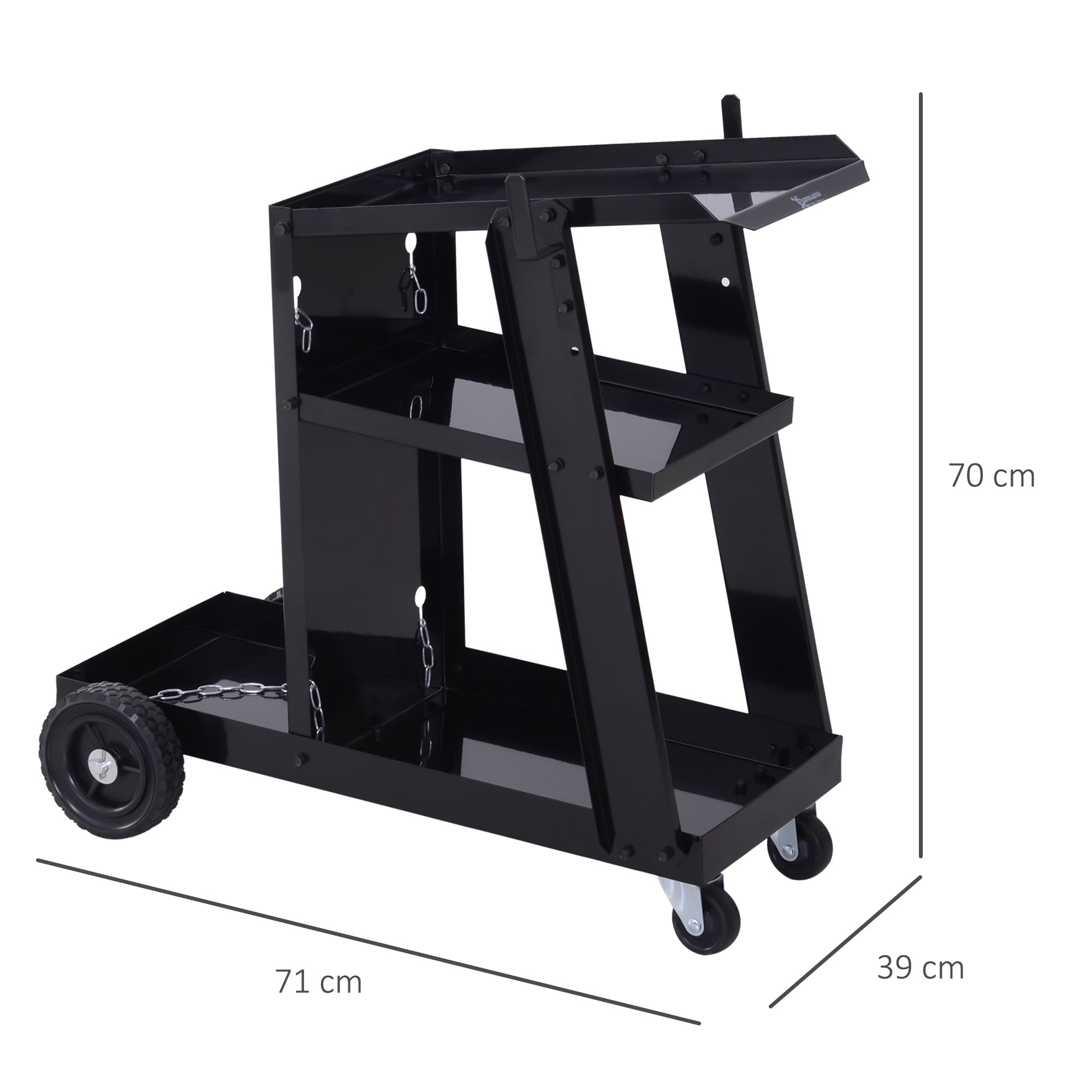 Welding Cart Welder Trolley Garage for Gas Bottles w/ Safety Chain, Wheels, Black-2