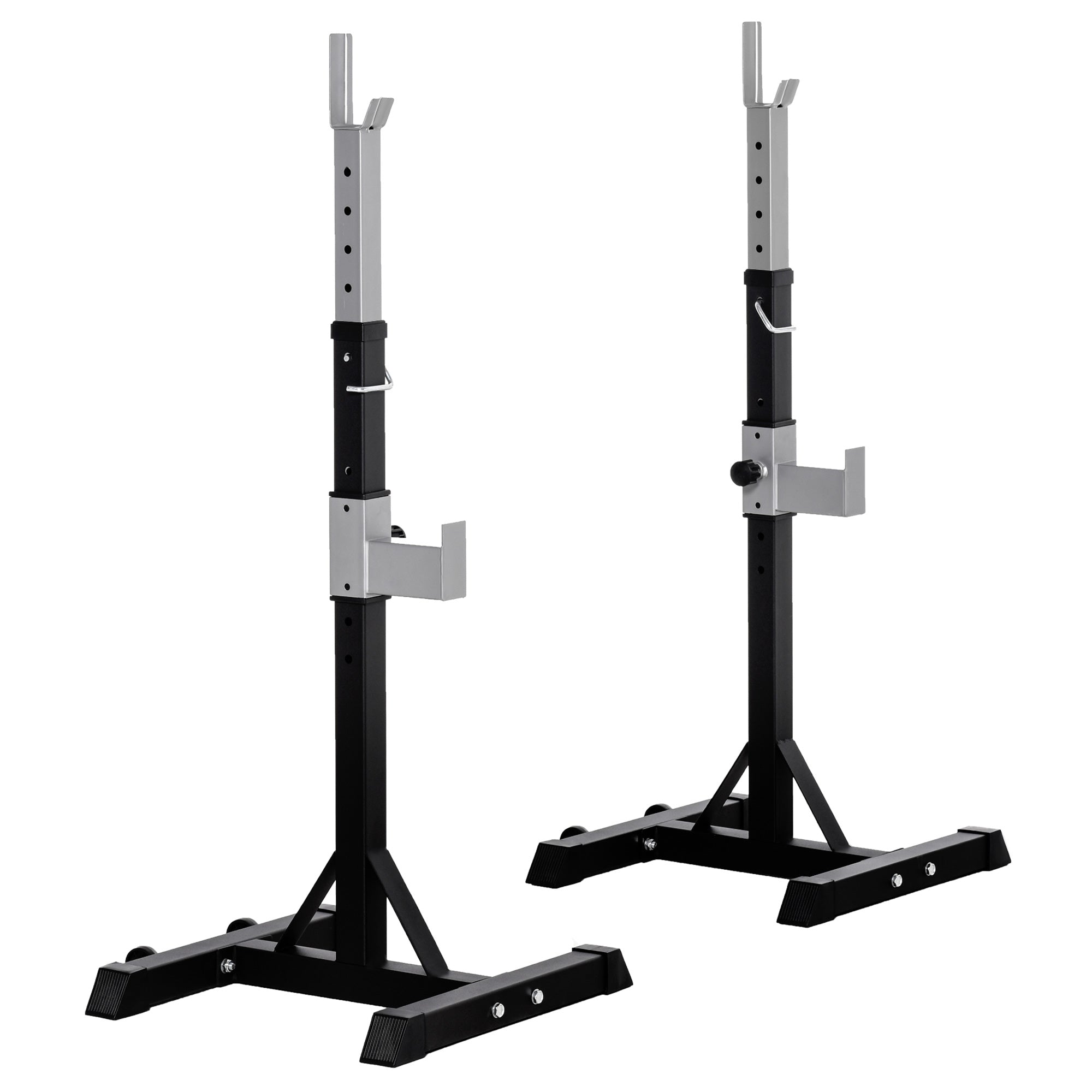 2 Pairs Adjustable Barbell Squat Rack Portable Stand Weight Lifting Bench Press Home Gym w/ Wheels, Black-0