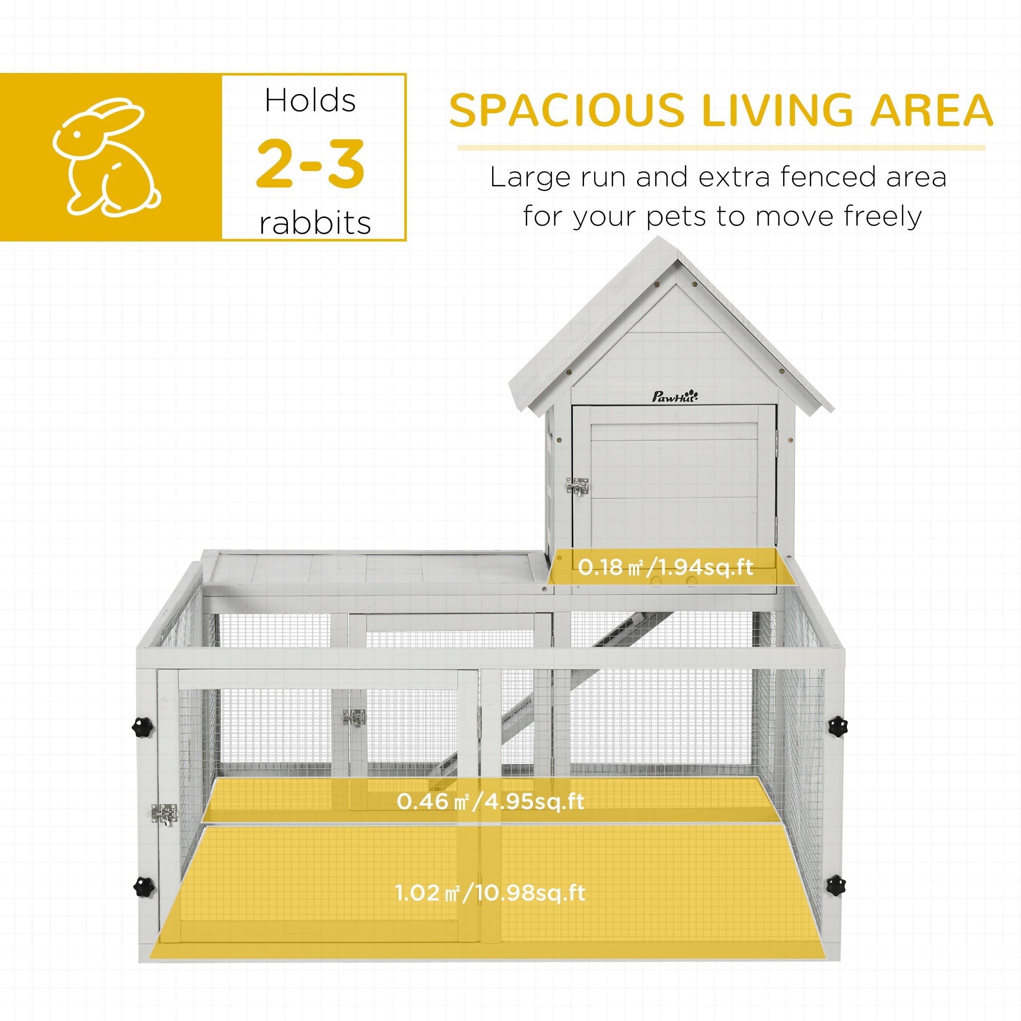 Wooden Rabbit Hutch with Extra Fenced Area, Large Guinea Pig Cage, Small Animal House for Indoor with Slide-out Tray, Light Grey-3