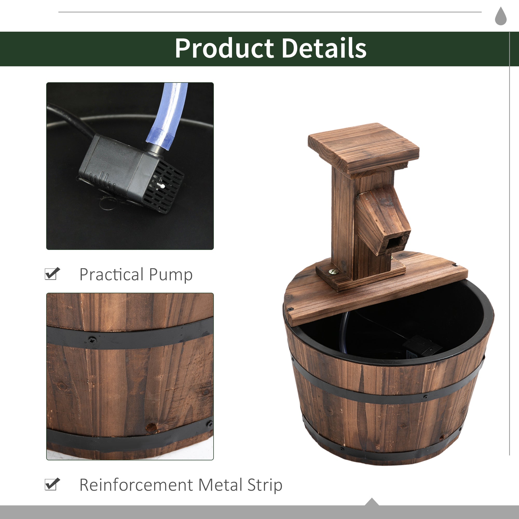 Wood Barrel Pump Patio Water Fountain Water Feature Electric Garden-4