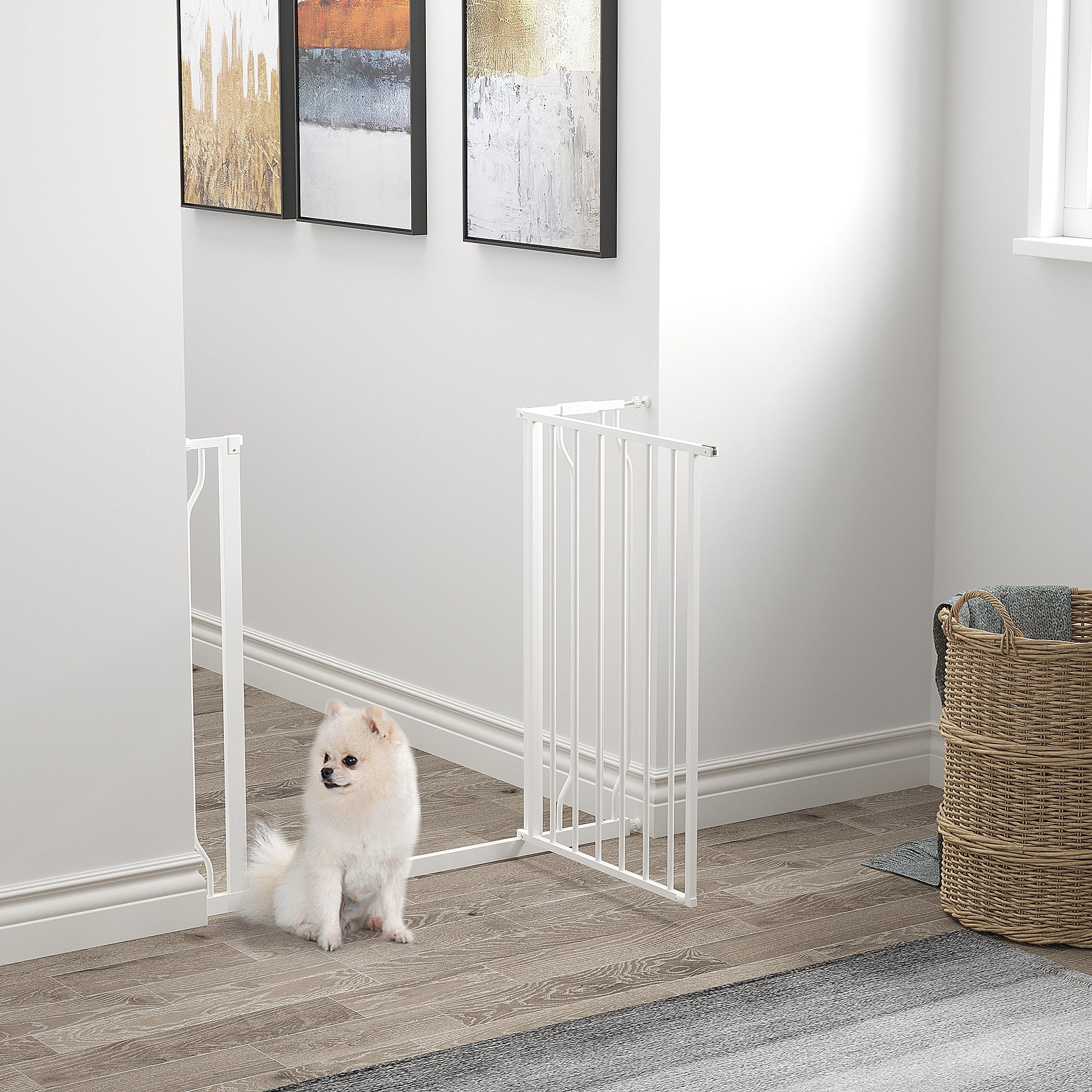 Wide Dog Safety Gate, with Door Pressure, for Doorways, Hallways, Staircases - White-1