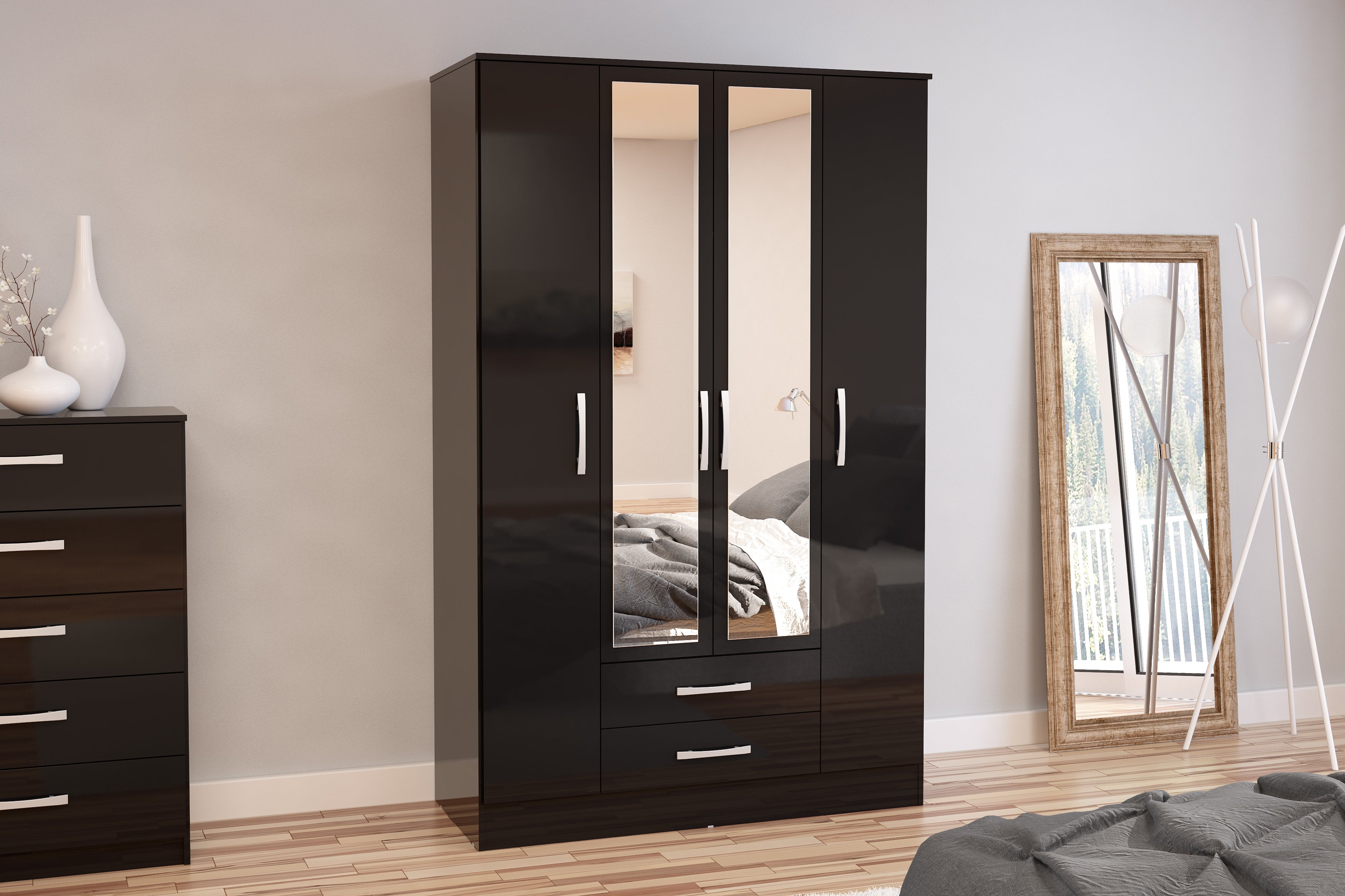 Lynx 4 Door 2 Drawer Wardrobe With Mirror-0