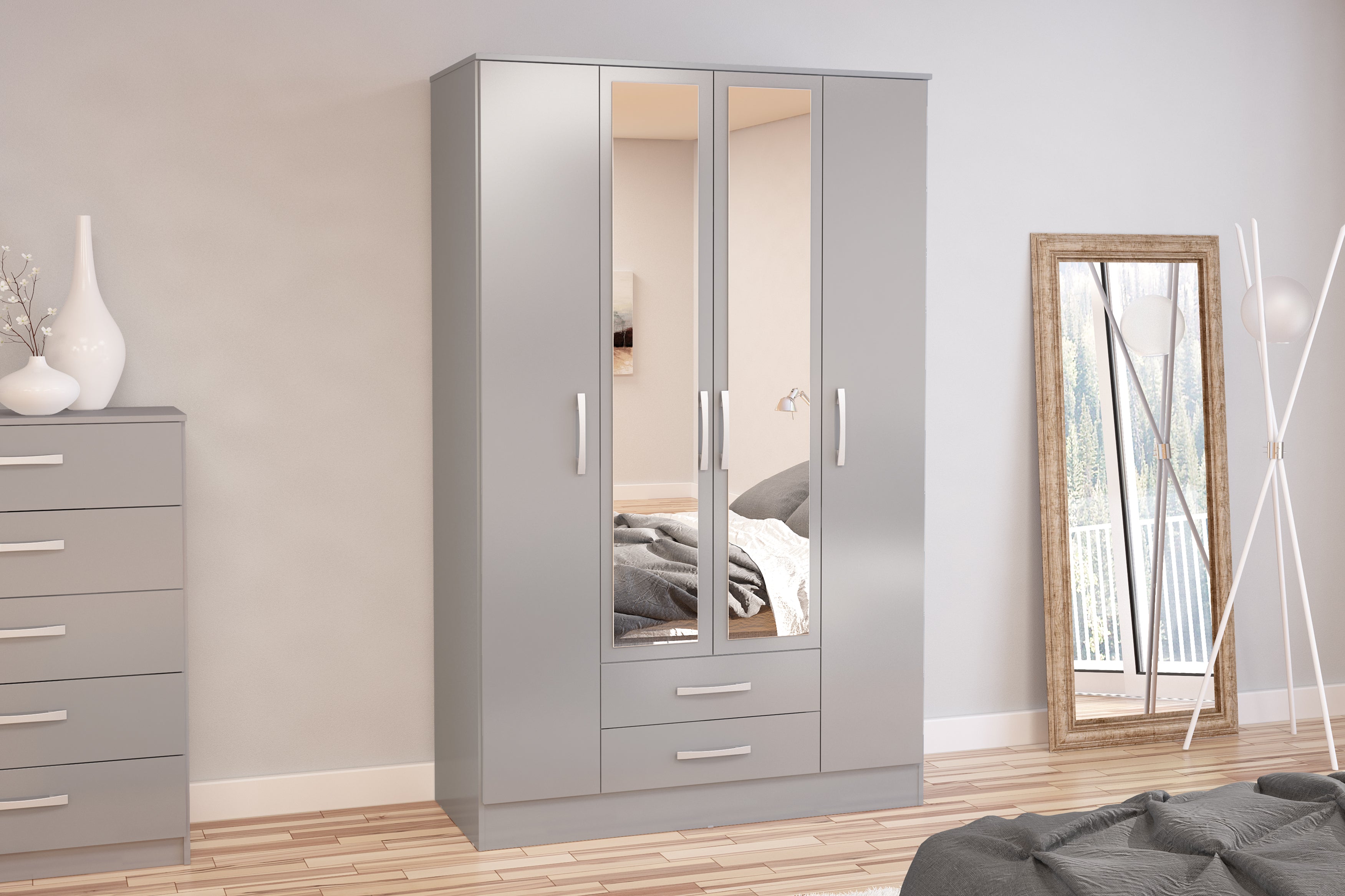 Lynx 4 Door 2 Drawer Wardrobe With Mirror-0