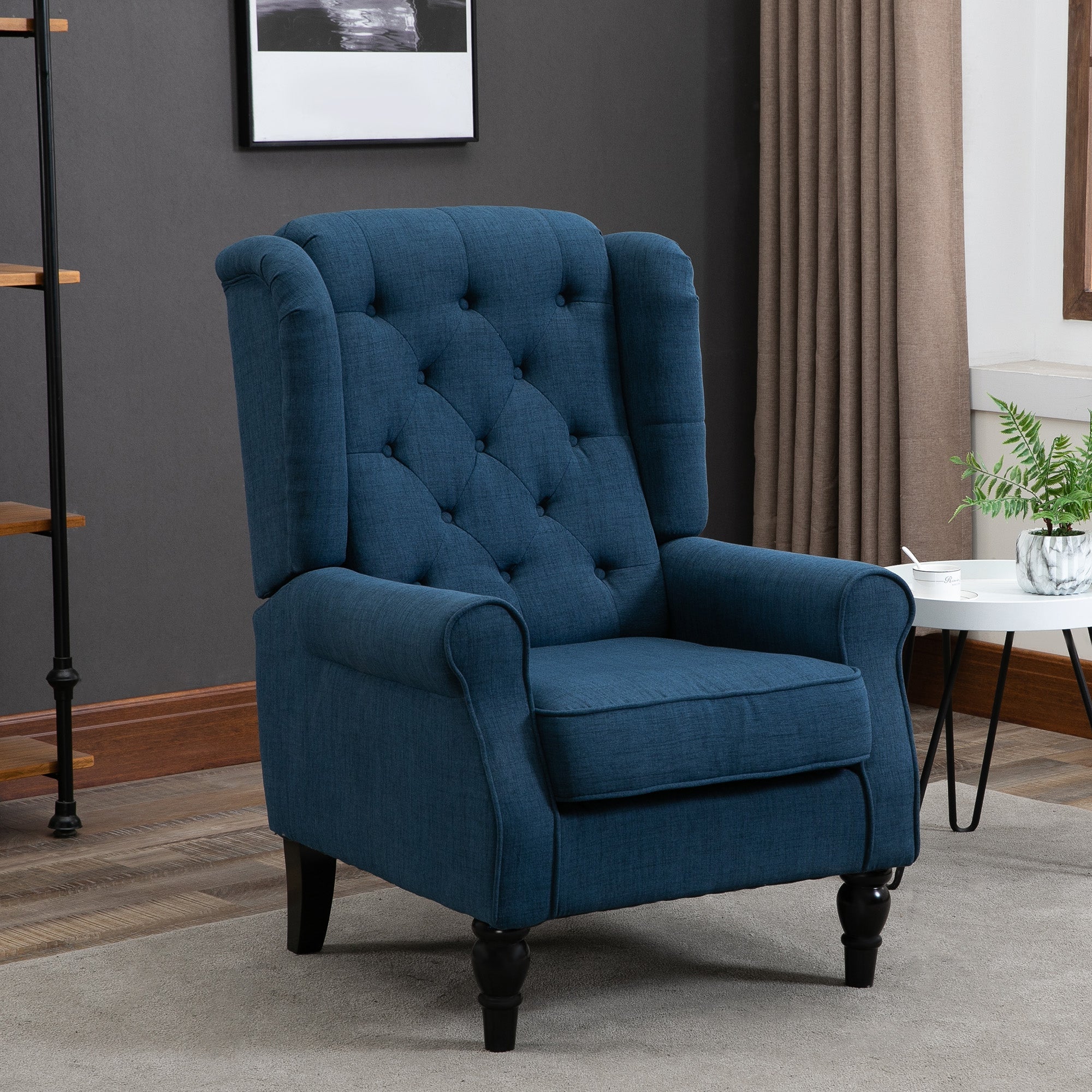 Wingback Accent Chair, Retro Upholstered Button Tufted Occasional Chair for Living Room and Bedroom, Blue-1