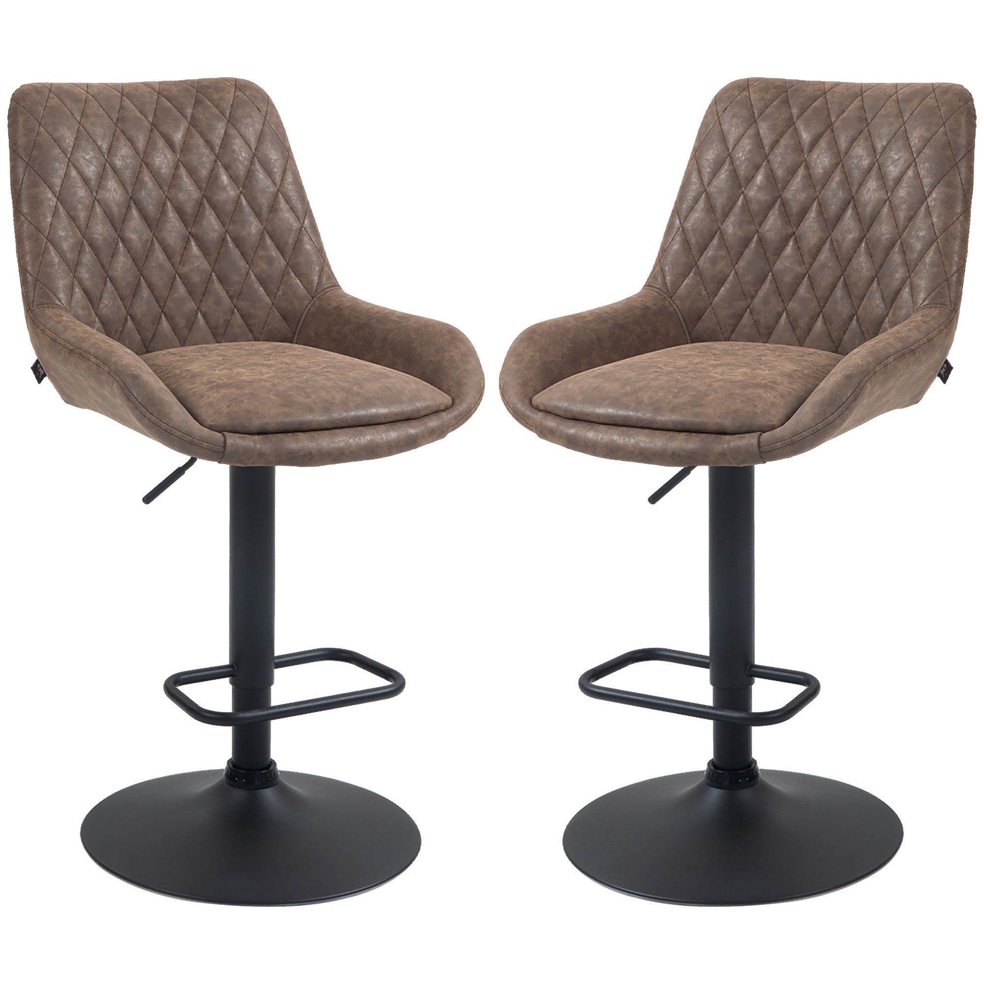 Retro Bar Stools Set of 2, Adjustable Kitchen Stool, Upholstered Bar Chairs with Back, Swivel Seat, Coffee-0