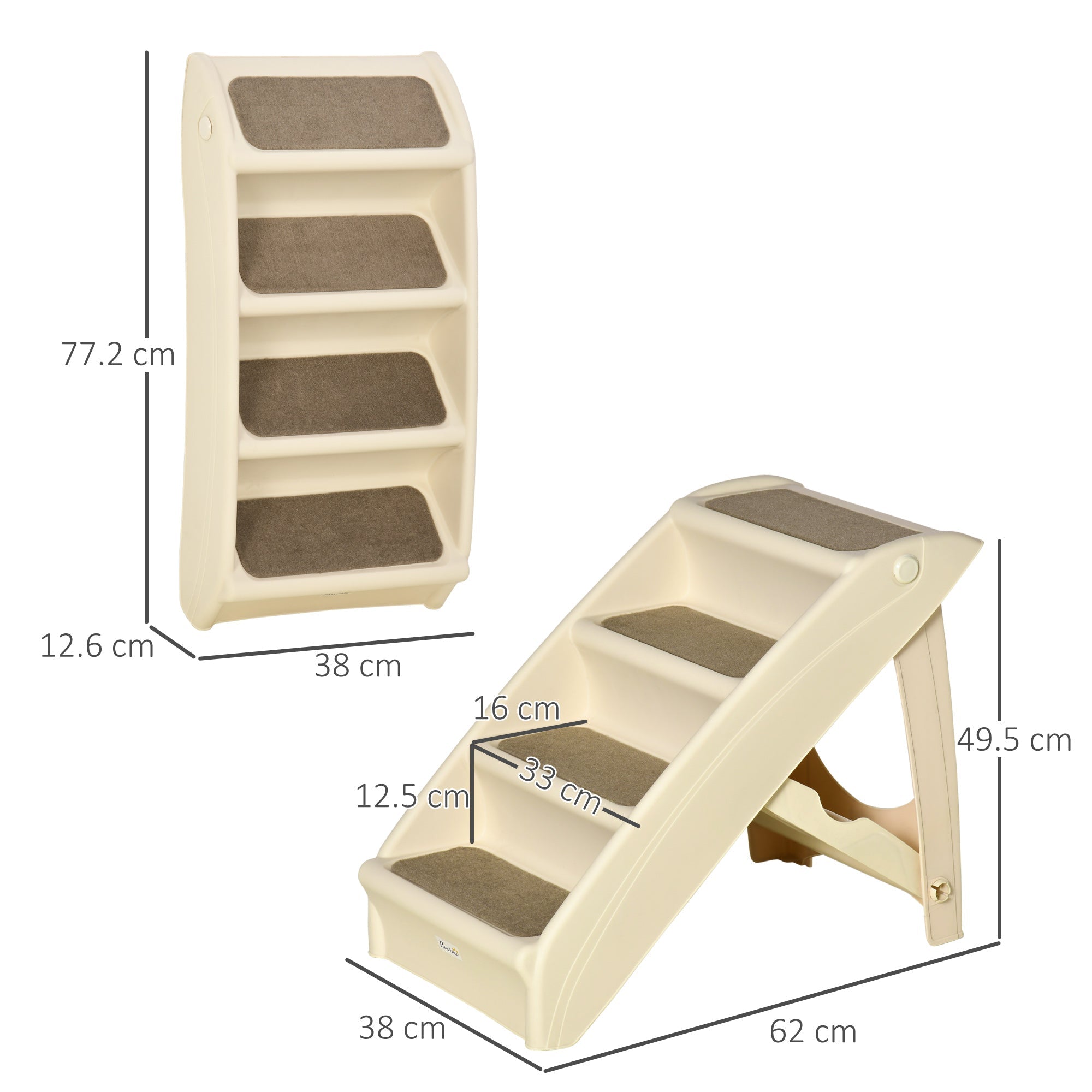 Foldable Pet Stairs, 4-Step for Cats Small Dogs with Non-slip Mats, 62 x 38 x 49.5 cm, Beige-2