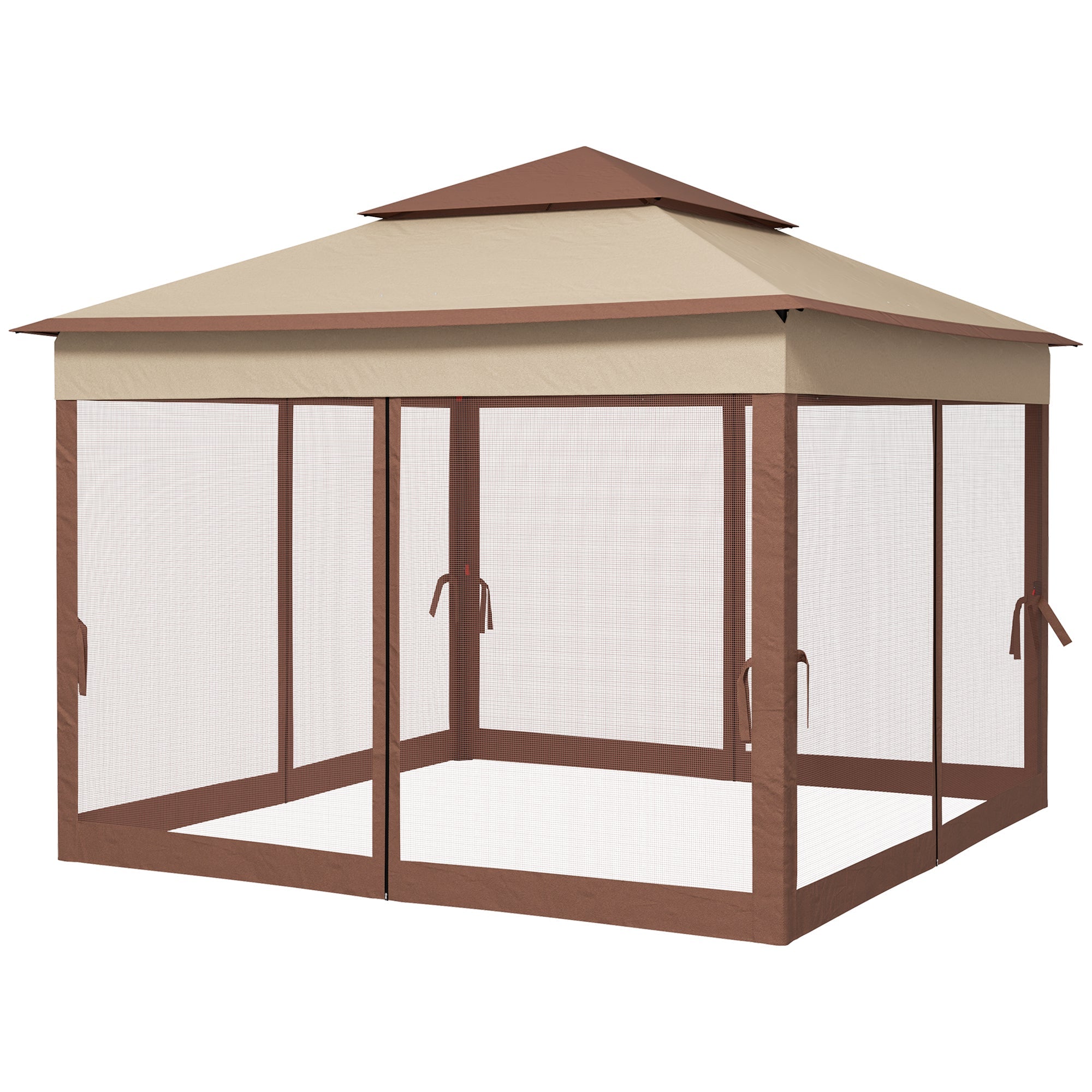 3 x 3(m) Pop Up Gazebo, Double-roof Garden Tent with Netting and Carry Bag, Party Event Shelter for Outdoor Patio, Khaki-0