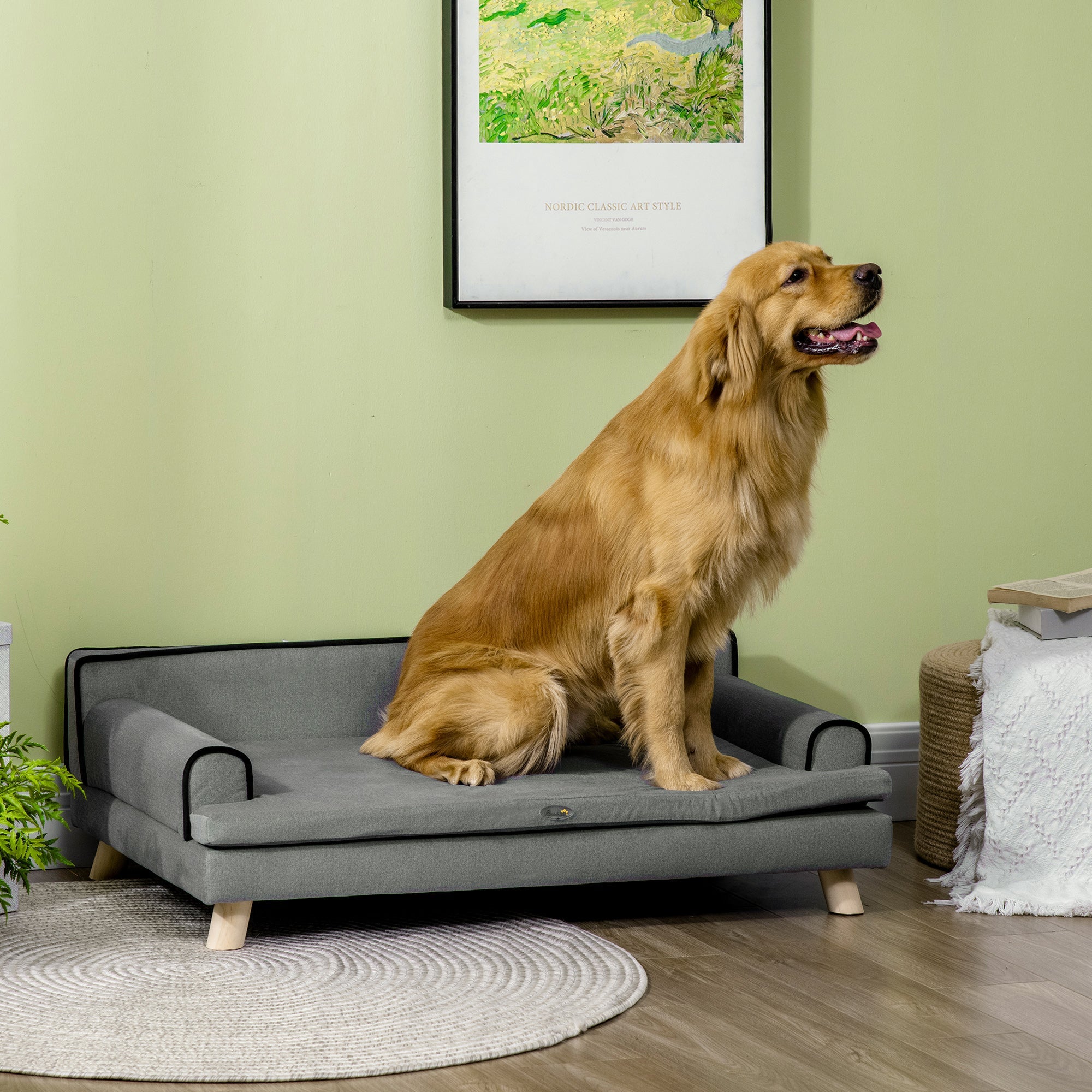 Dog Sofa with Legs Water-resistant Fabric, Pet Chair Bed for Large, Medium Dogs, Grey, 100 x 62 x 32 cm-1