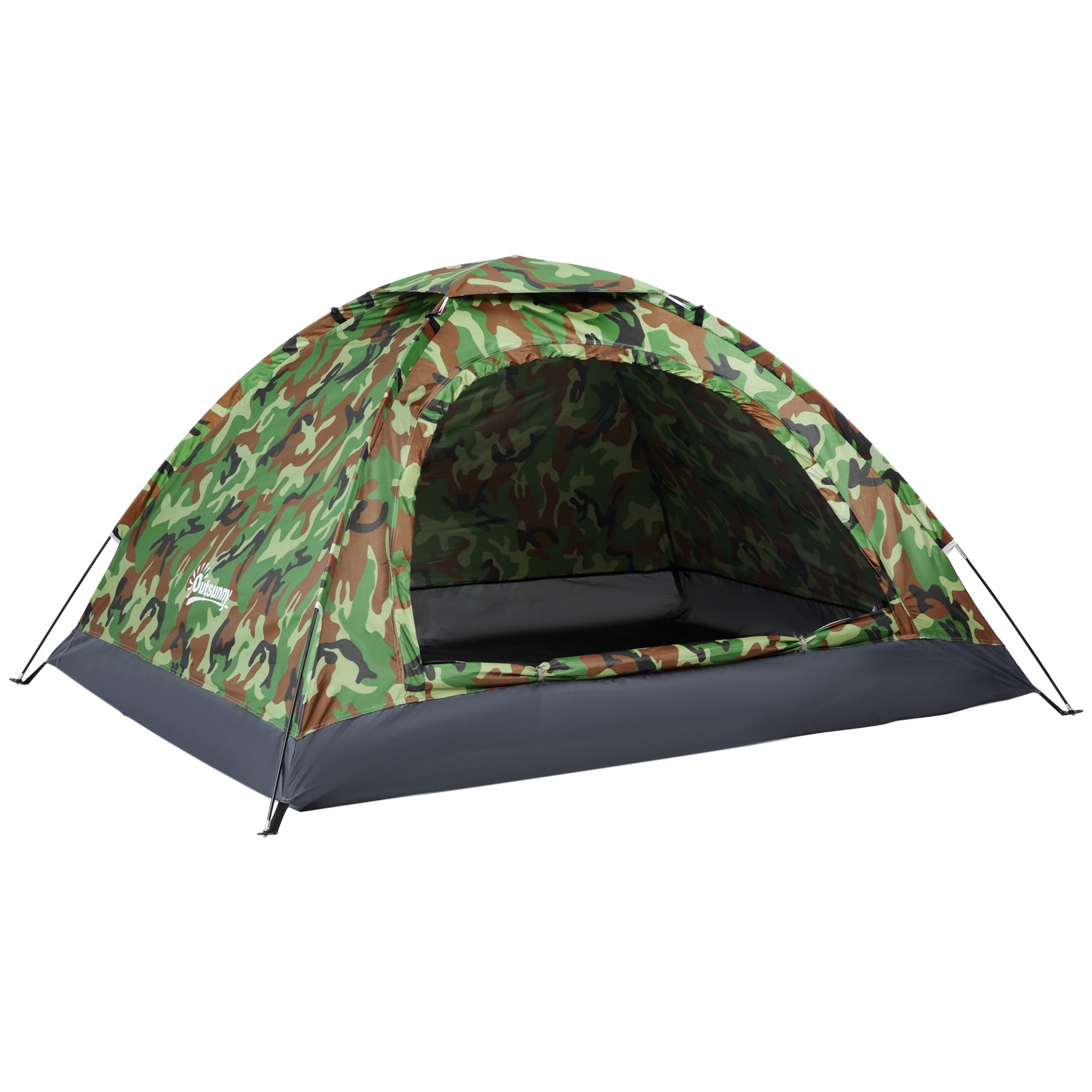 2 Person Camping Tent, Camouflage Tent with Zipped Doors, Storage Pocket, Portable Handy Bag, Multicoloured-0