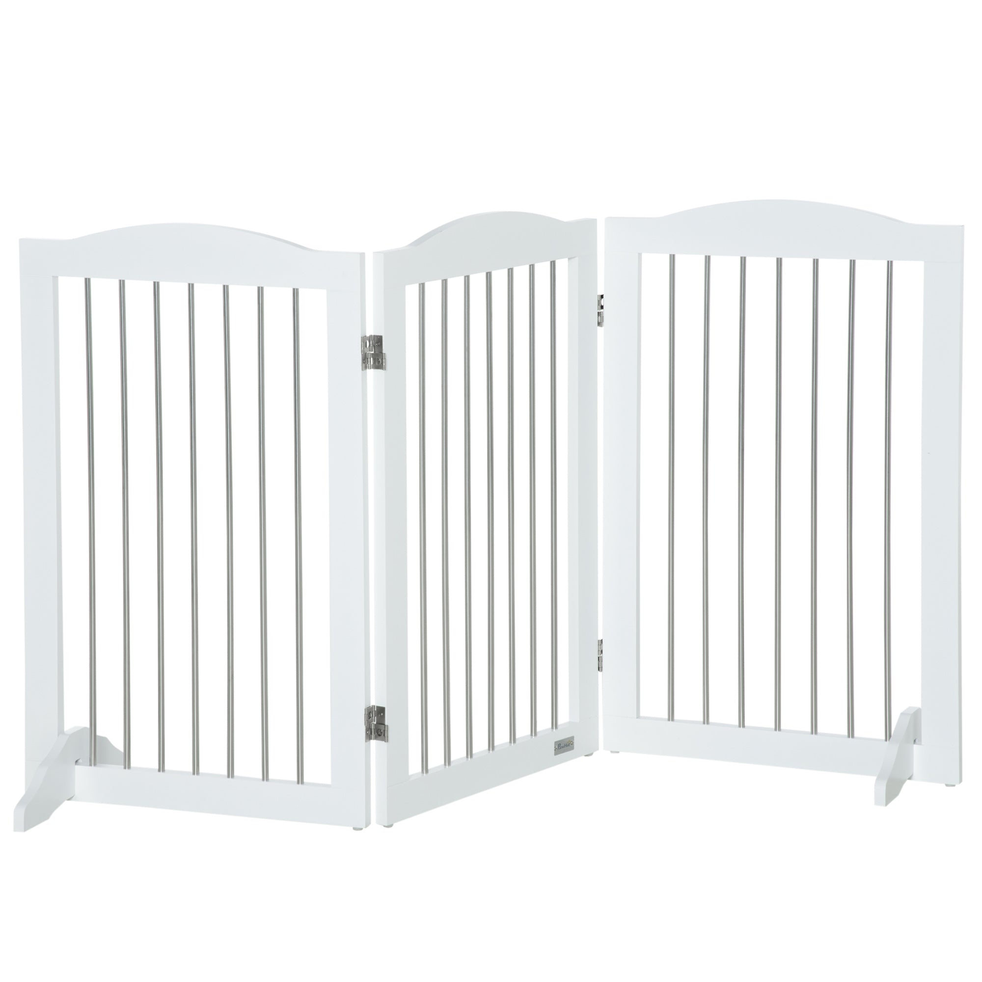 Foldable Dog Gate, Wooden Freestanding Pet Gate with 2 Support Feet, Dog Barrier for Doorways, Stairs, Halls - White-0