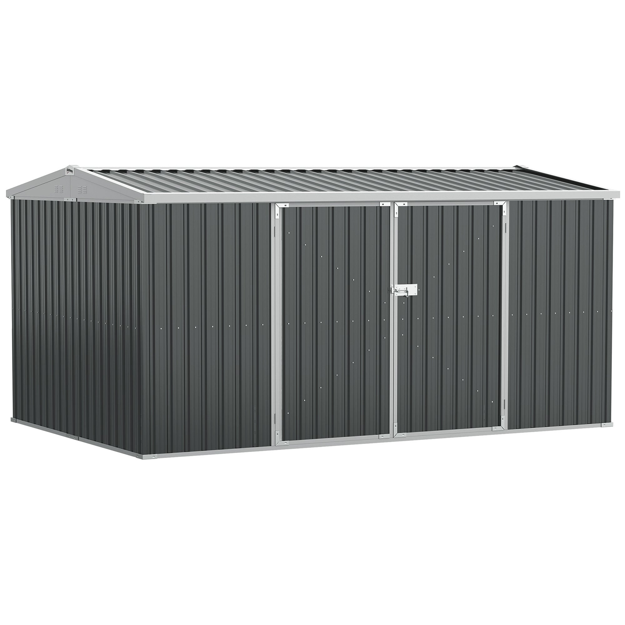 14 x 9 ft Lockable Garden Shed Large Patio Roofed Tool Metal Storage Building Foundation Sheds Box Outdoor Furniture, Grey-0