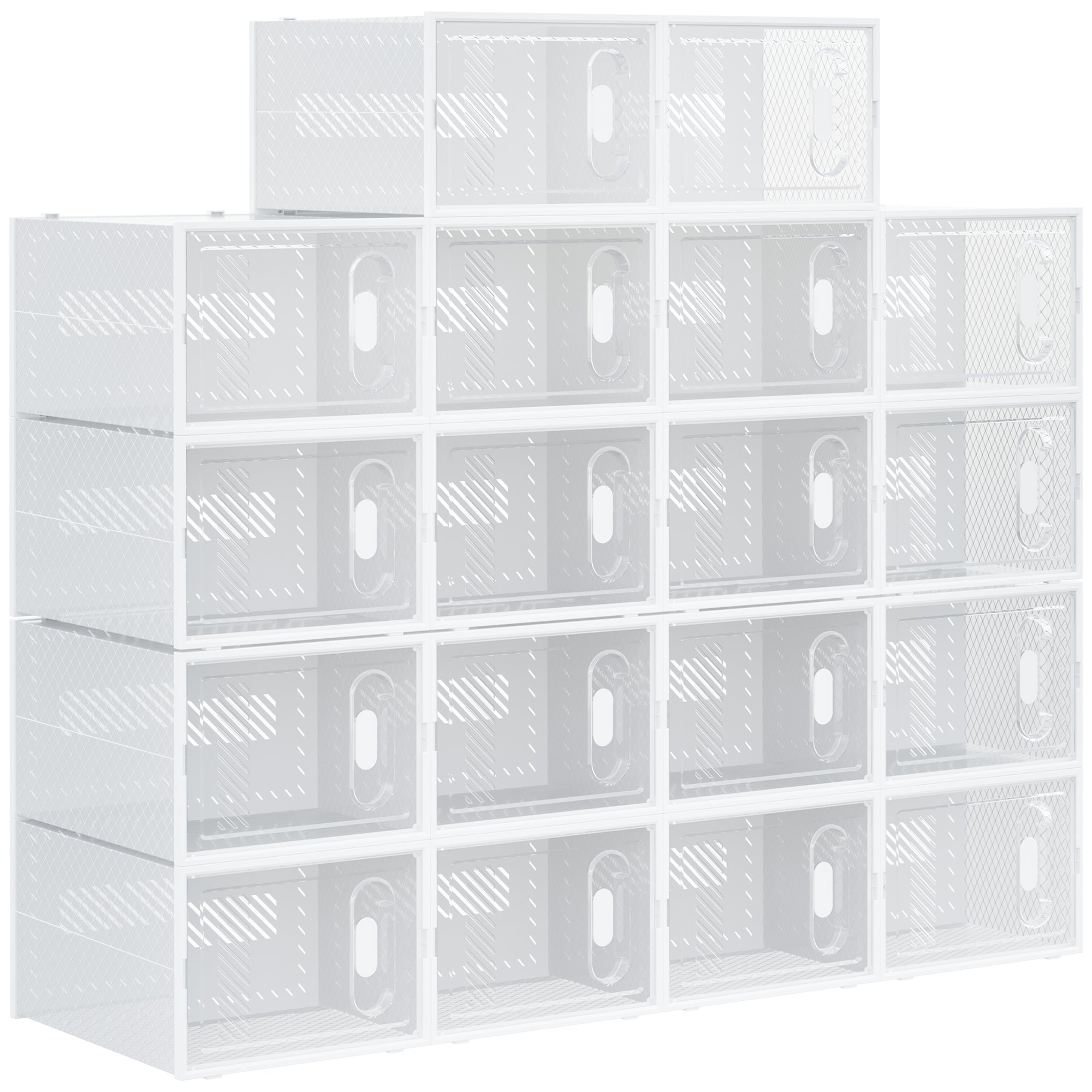 18PCS Clear Shoe Box, Plastic Stackable Shoe Storage Box for UK/EU Size up to 12/46 with Magnetic Door for Women/Men, 28 x 36 x 21cm-0