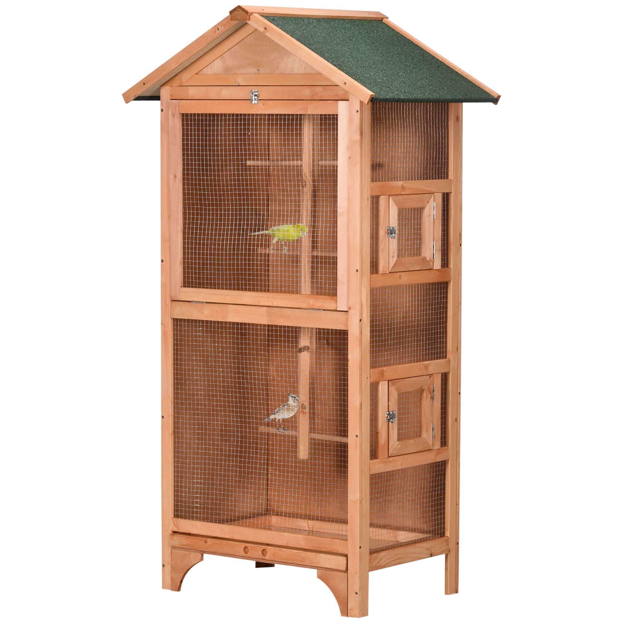 Wooden Outdoor Bird Cage, for Finches and Canaries, with Removable Tray, Asphalt Roof-0