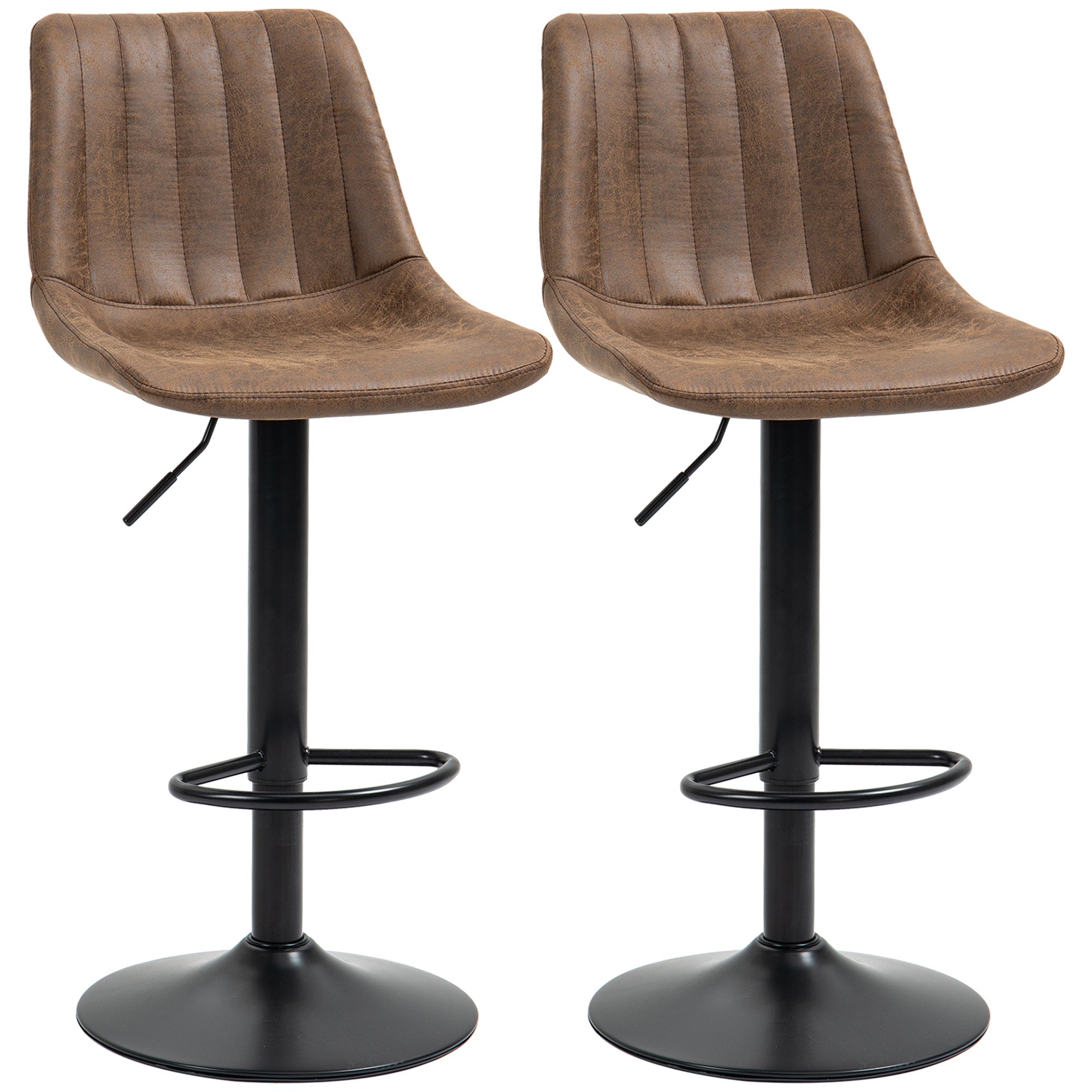 Adjustable Bar Stools Set of 2 Counter Height Barstools Dining Chairs 360° Swivel with Footrest for Home Pub, Brown-0