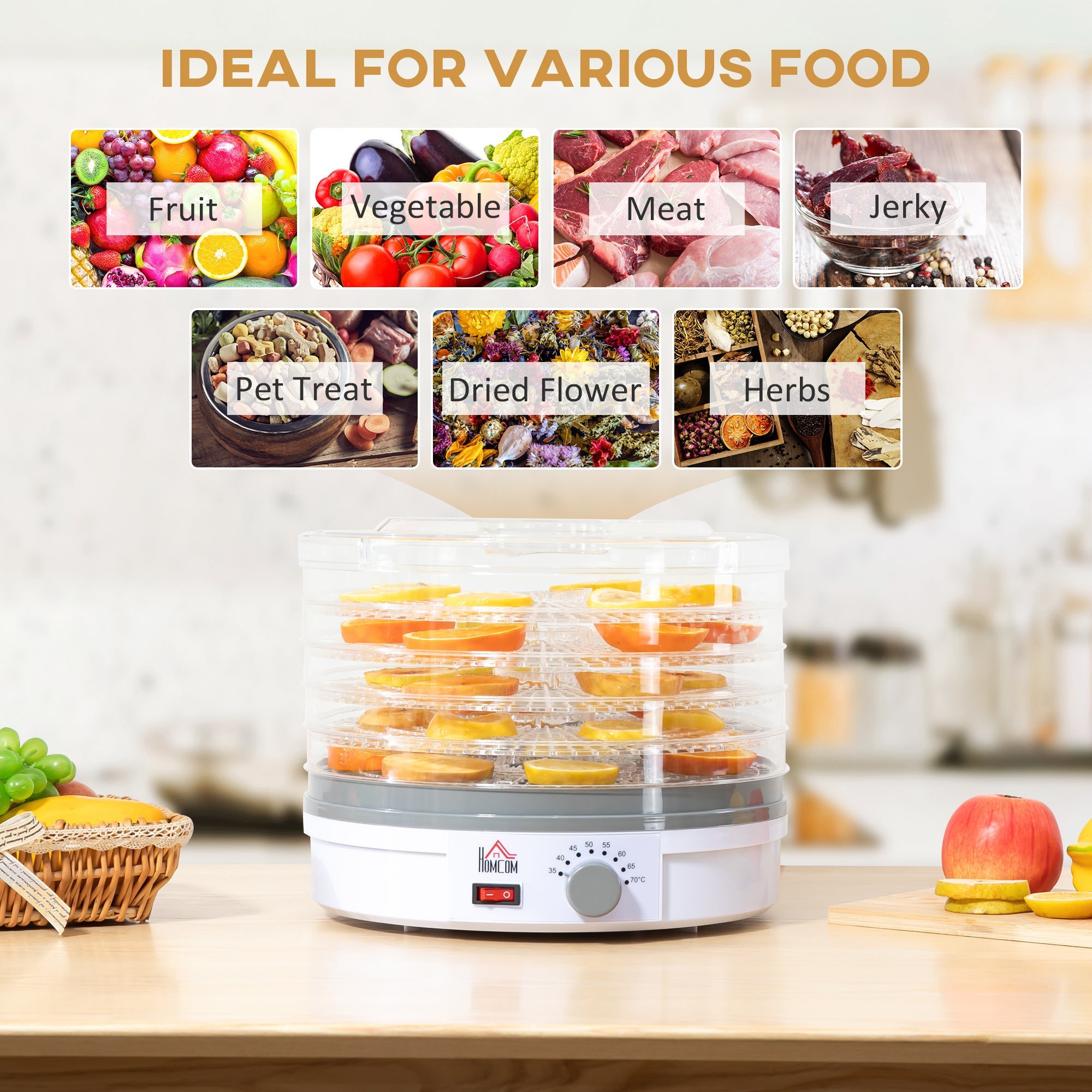 5 Tier Food Dehydrator, 245W Food Dryer Machine with Adjustable Temperature Control for Drying Fruit, Meat, Vegetable, Jerky and Pet Treat-3