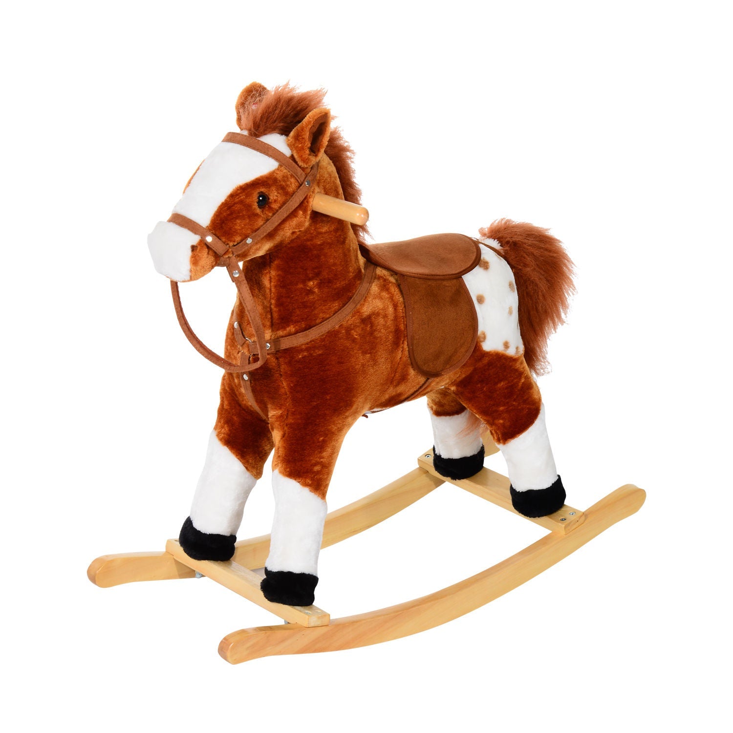 Wooden Rocking Horse with Sound Handle Grip Traditional Toy Fun Gift Brown-0