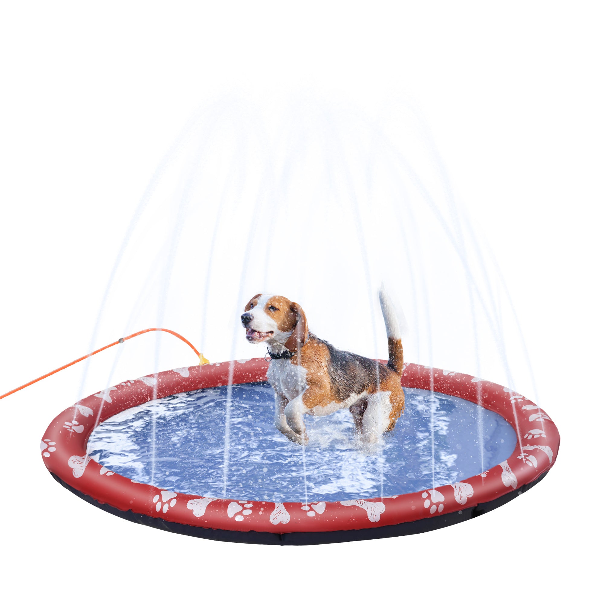 150cm Splash Pad Sprinkler for Pets Dog Bath Pool Water Game Mat Toy Non-slip Outdoor Backyard Red-1