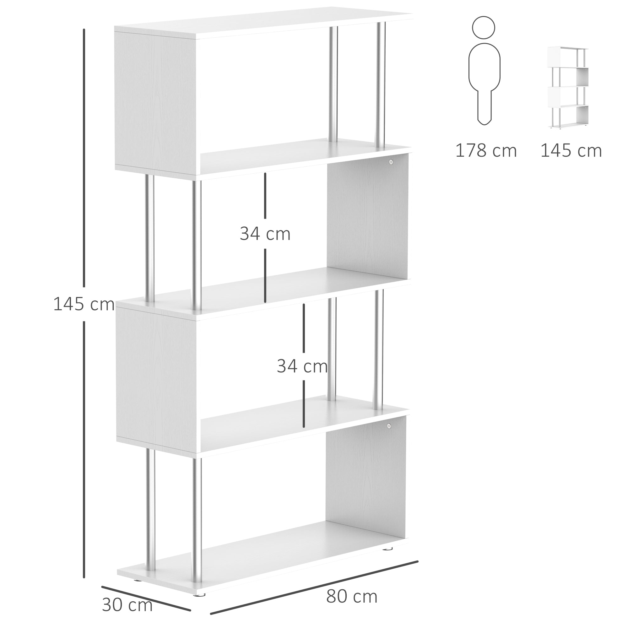 Wooden S Shape Bookcase Bookshelf Dividers Storage Display Unit White-2