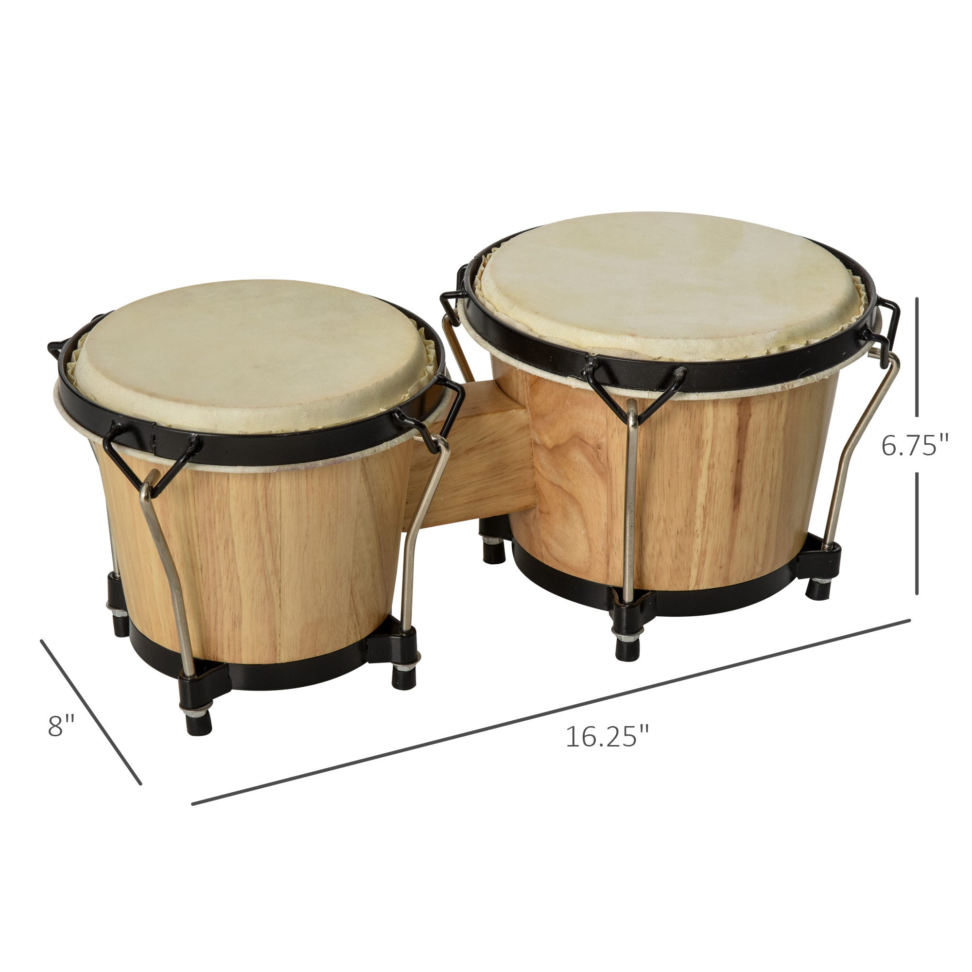 Wooden Bongo Drum Set w/ Sheepskin Drum Head, Percussion Instrument, 7.75" & 7" Drums, for Kids Adults, w/ Tuning Wrench-2