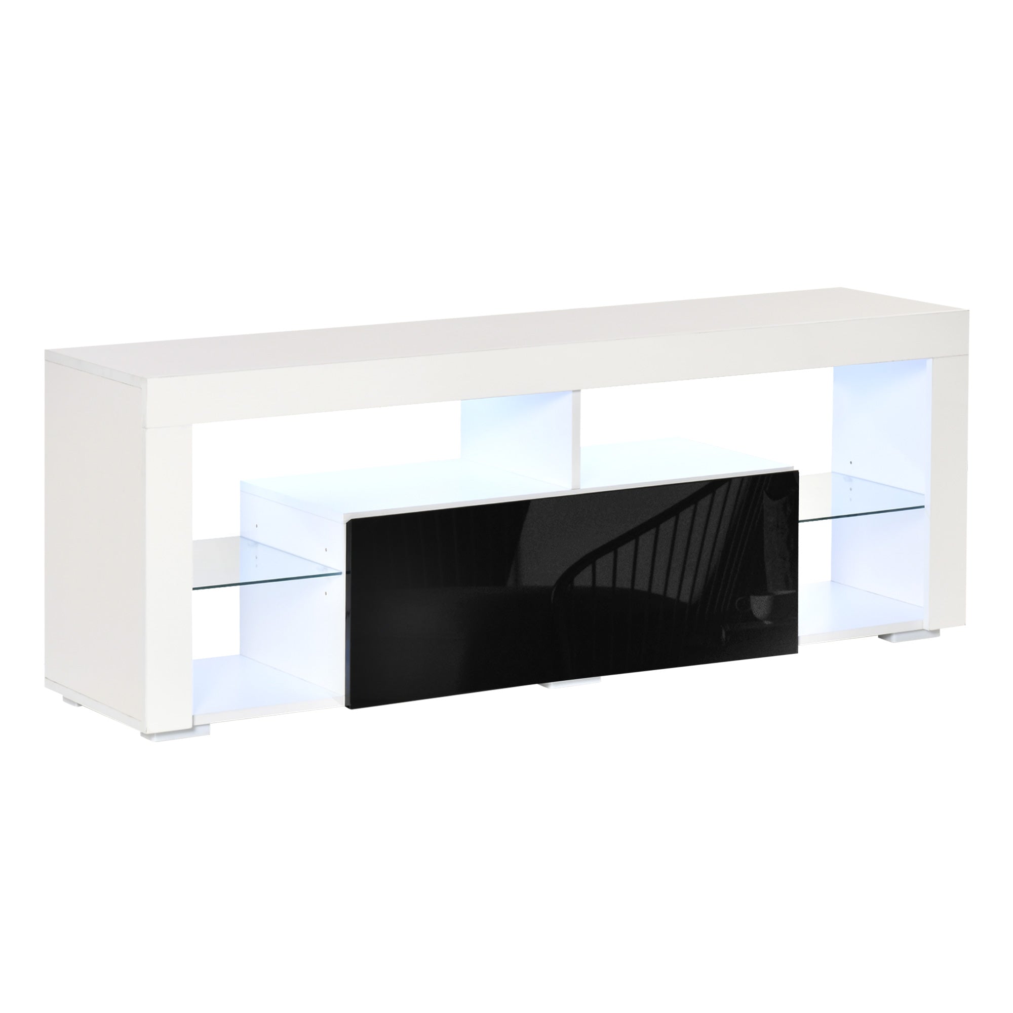 140cm TV Stand Cabinet High Gloss Media TV Stand Unit with LED RGB Light and Storage Shelf for 55 inch TV Black and White-0