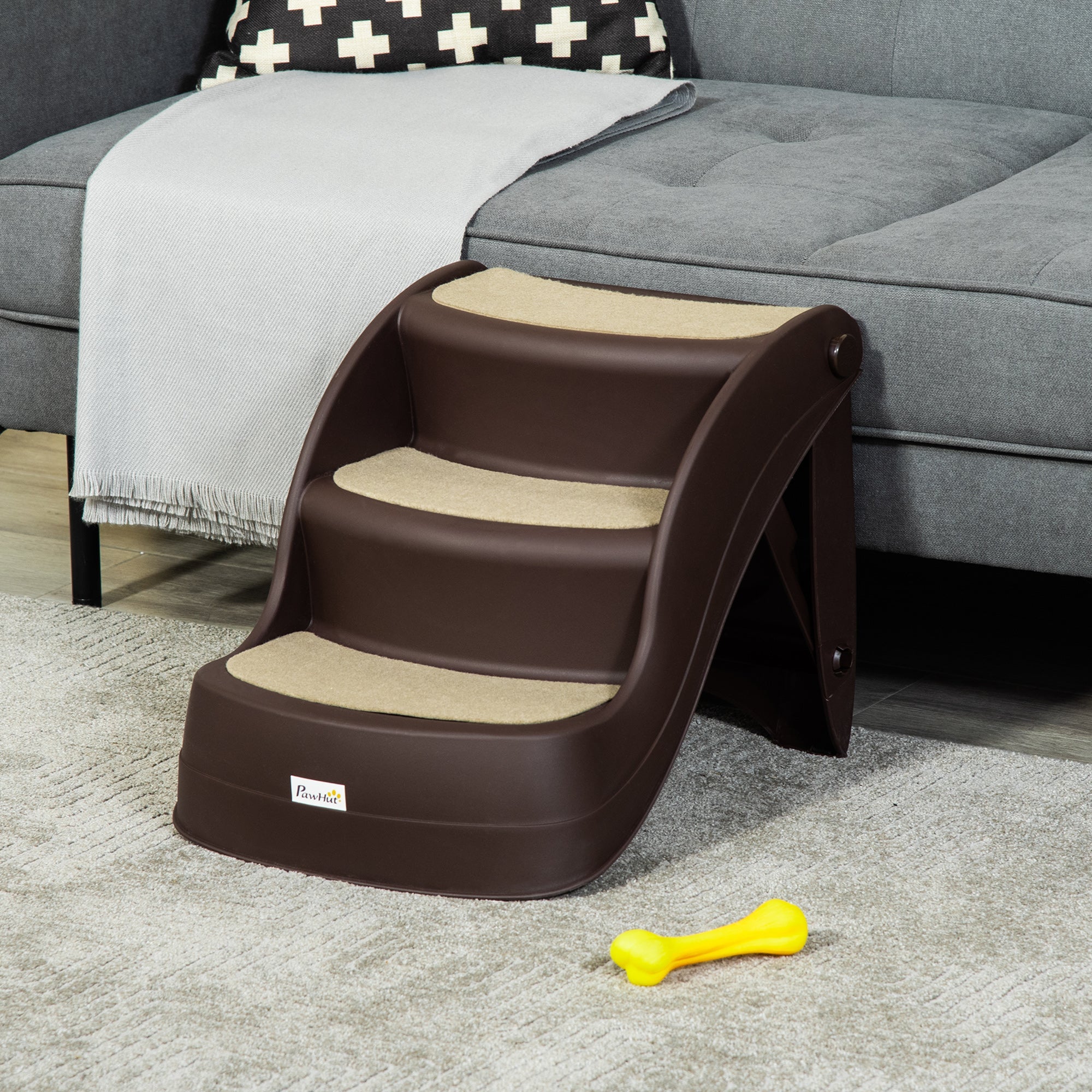 Foldable Pet Stairs Portable Dog Steps 3-Step Design with Non-slip Mats for High Beds, Sofas, 49 x 38 x 38 cm, Brown-1