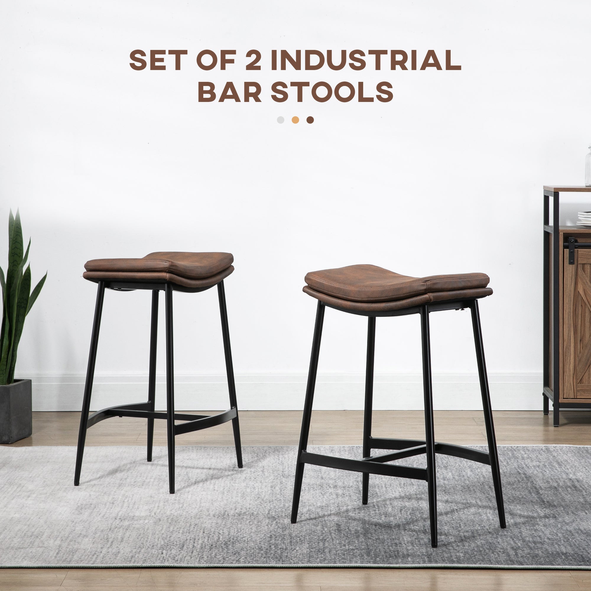 Breakfast Bar Stools Set of 2, Microfibre Upholstered Barstools, Industrial Bar Chairs with Curved Seat and Steel Frame-3