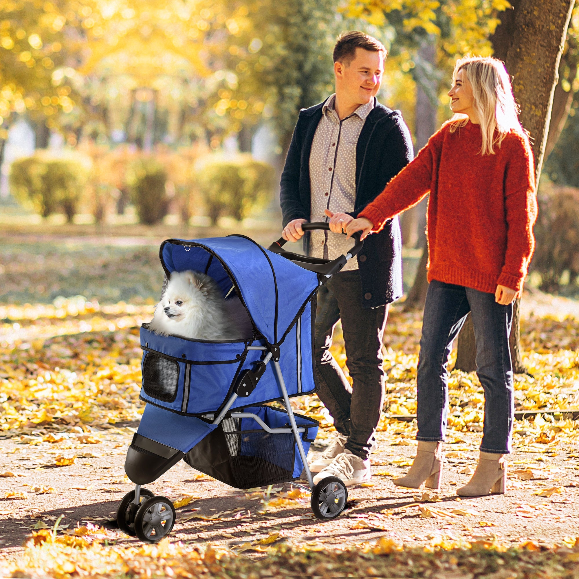 Dog Pram Pet Travel Stroller Dog Pushchair W/Three Wheels-Blue-1