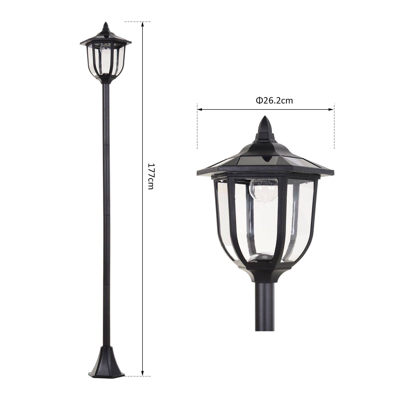 1.77m Tall Free-Standing ABS Garden Solar LED Lamp Post Black-2