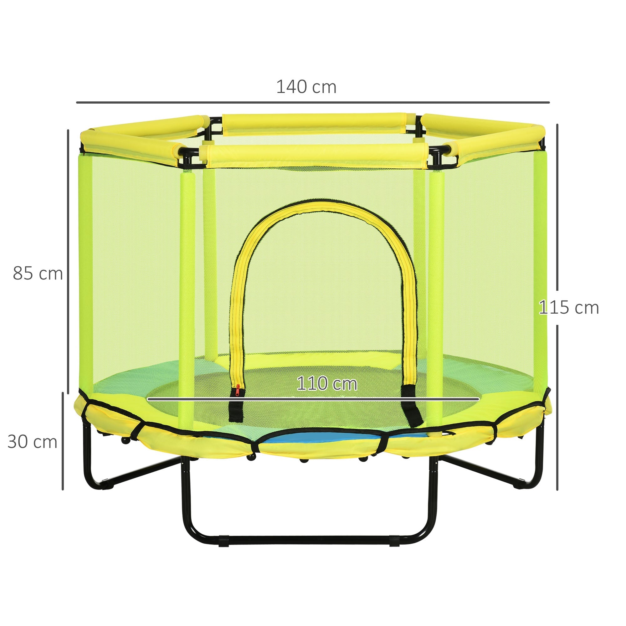 140 cm Kids Trampoline, Hexagon Indoor Bouncer Jumper with Security Enclosure Net, Bungee Gym for Children 1-6 Years Old, Yellow-2